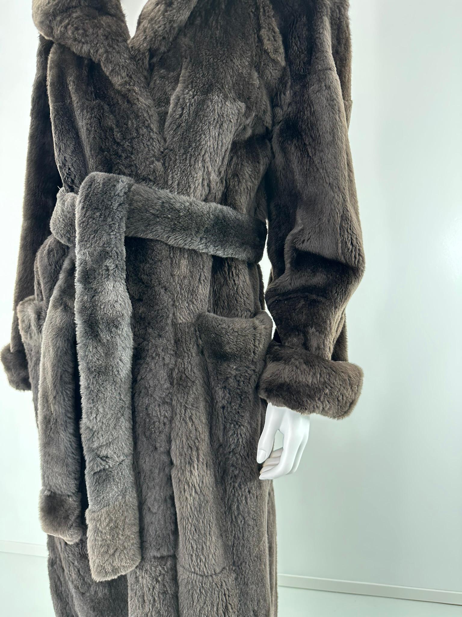 Drammatico cappotto di pelliccia di castoro con cintura di lunghezza maxi a metà degli anni '90 Sonia Rykiel in vendita 7