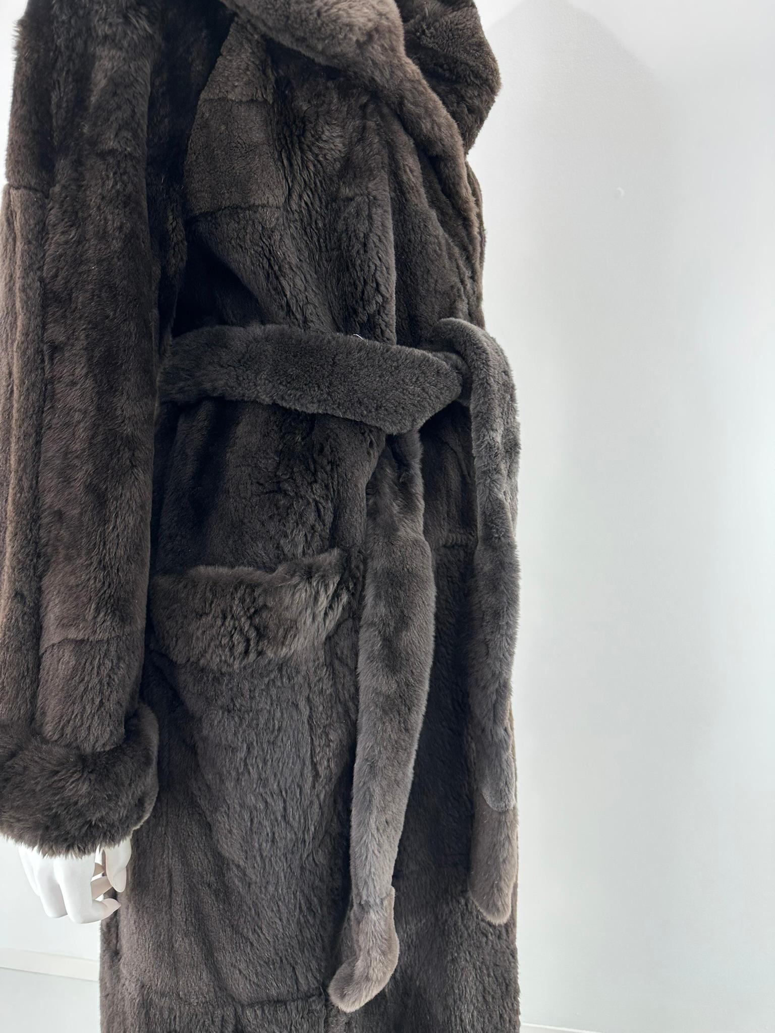 Drammatico cappotto di pelliccia di castoro con cintura di lunghezza maxi a metà degli anni '90 Sonia Rykiel in vendita 9