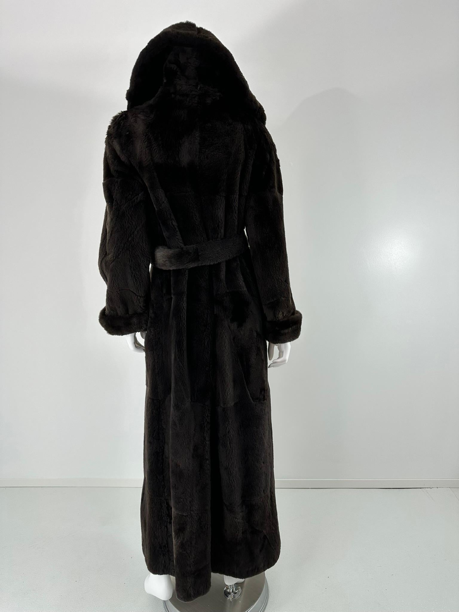 Drammatico cappotto di pelliccia di castoro con cintura di lunghezza maxi a metà degli anni '90 Sonia Rykiel in vendita 1