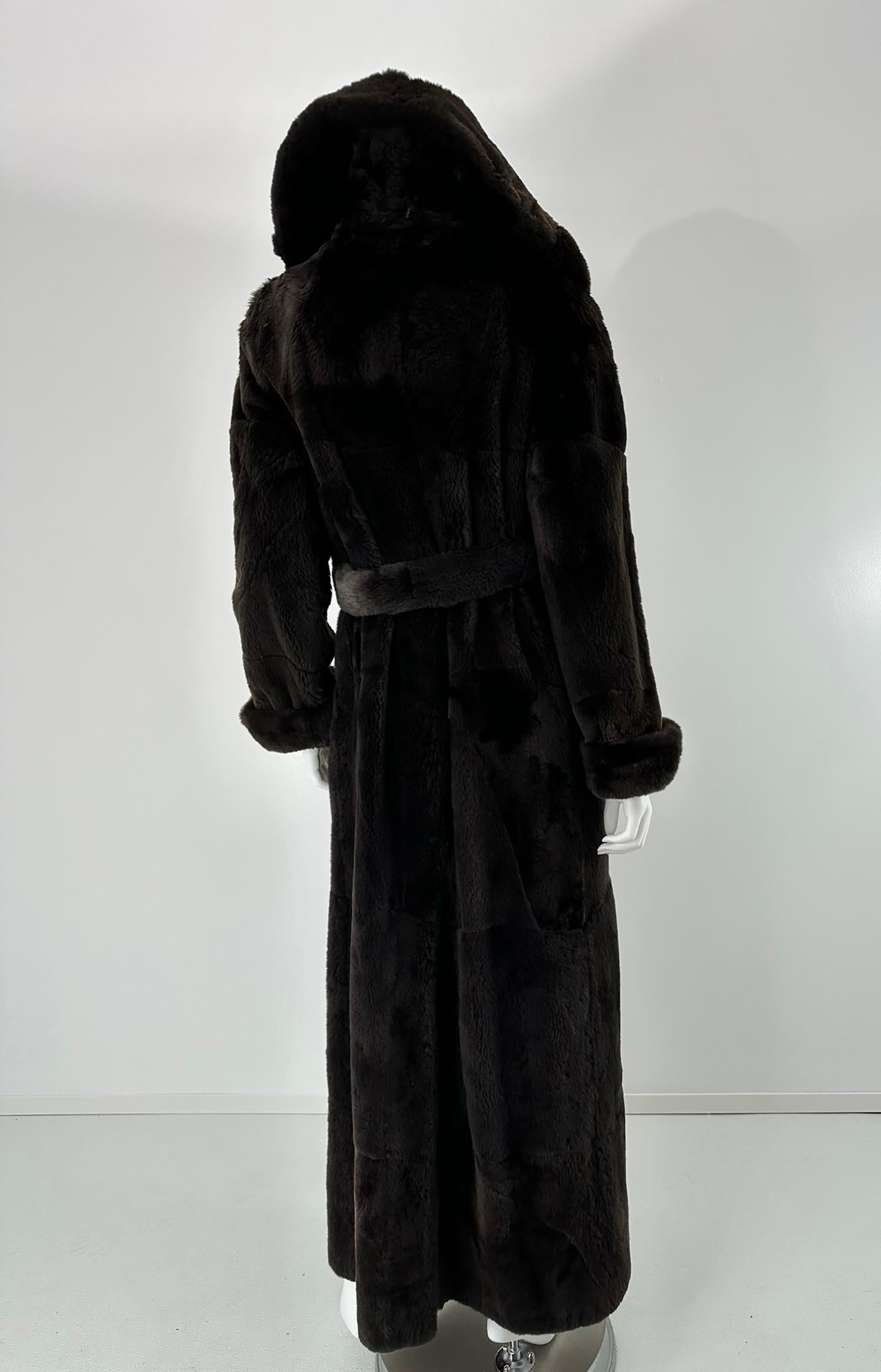 Drammatico cappotto di pelliccia di castoro con cintura di lunghezza maxi a metà degli anni '90 Sonia Rykiel in vendita 2
