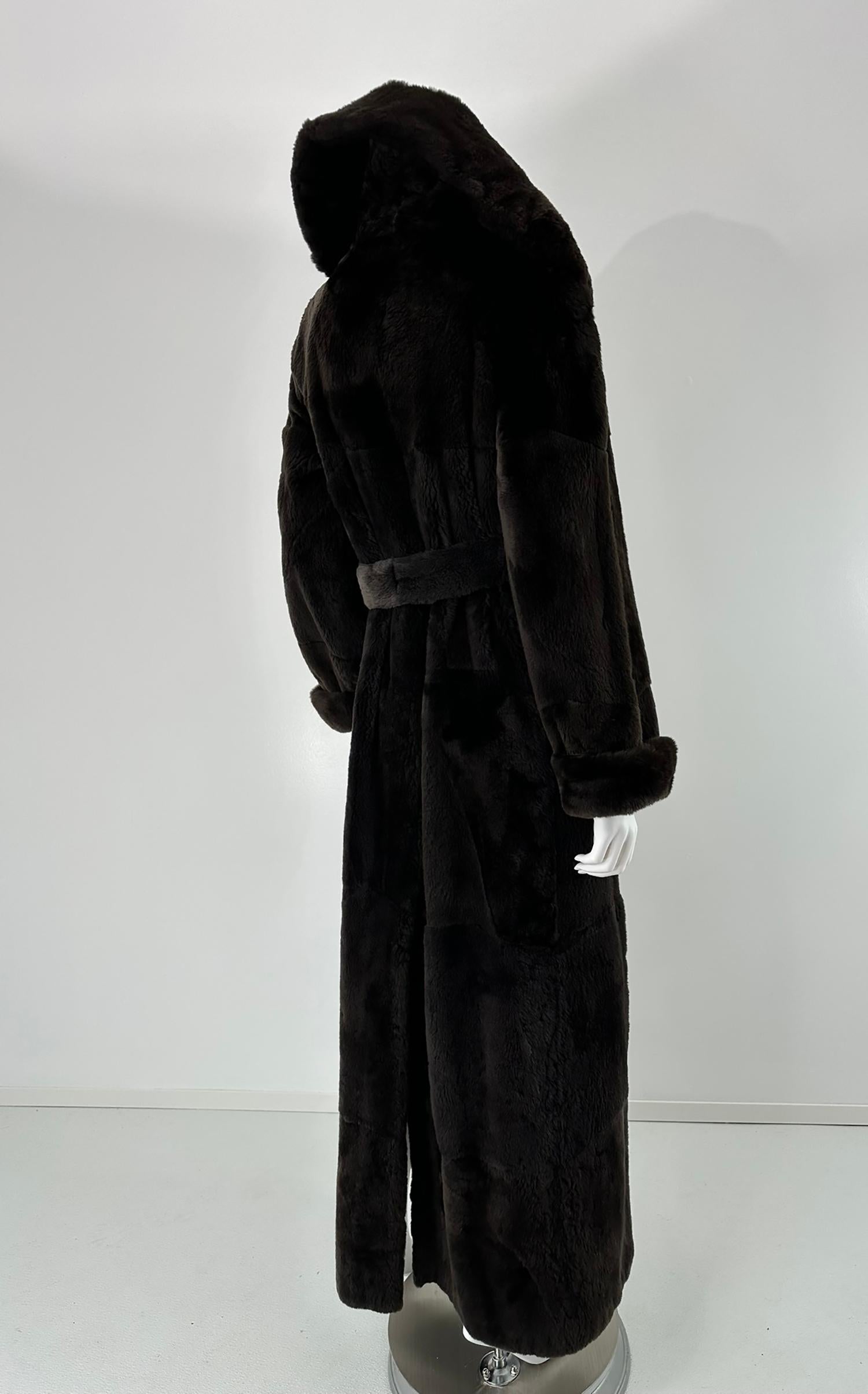Drammatico cappotto di pelliccia di castoro con cintura di lunghezza maxi a metà degli anni '90 Sonia Rykiel in vendita 3