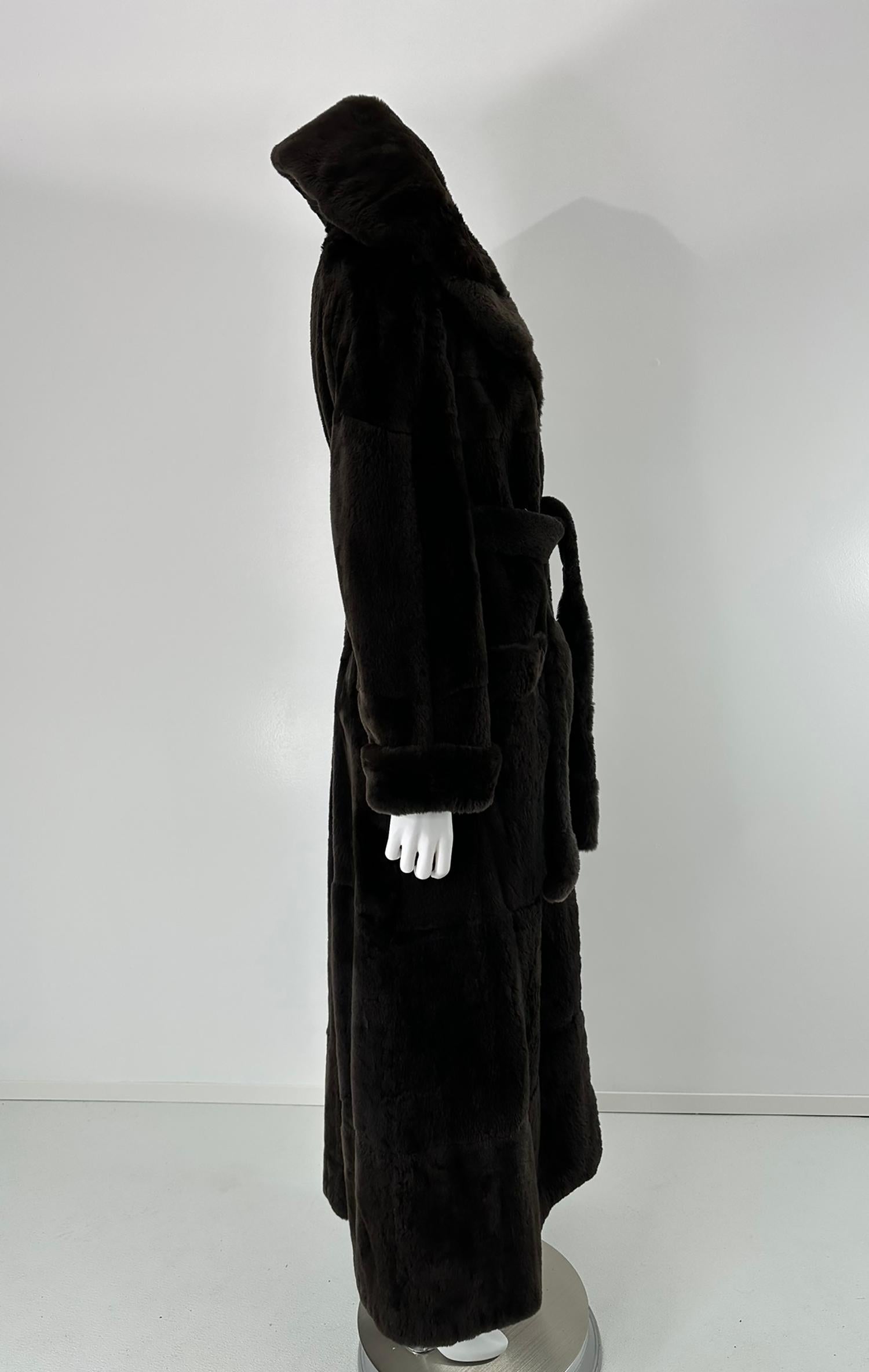 Drammatico cappotto di pelliccia di castoro con cintura di lunghezza maxi a metà degli anni '90 Sonia Rykiel in vendita 4
