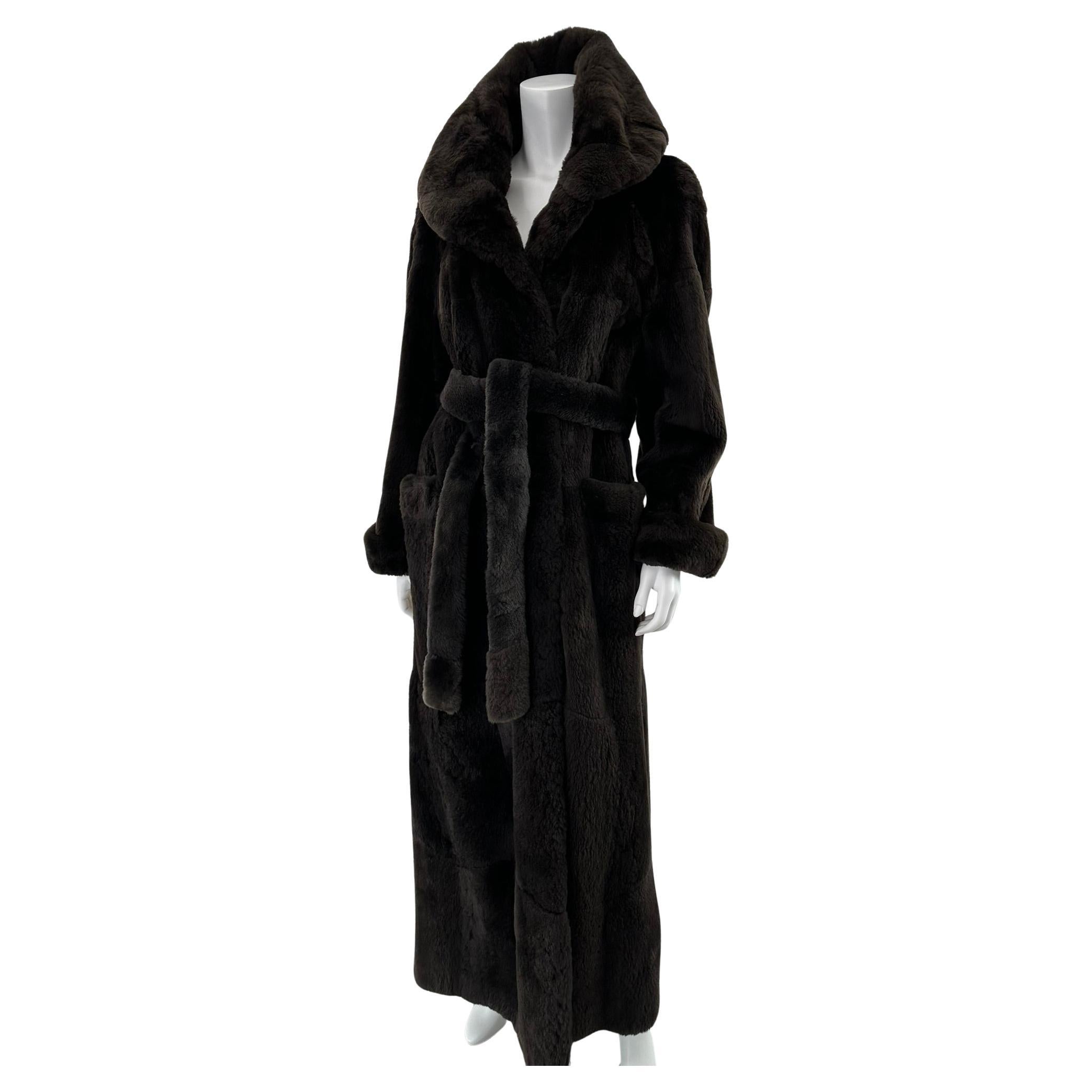 Drammatico cappotto di pelliccia di castoro con cintura di lunghezza maxi a metà degli anni '90 Sonia Rykiel in vendita