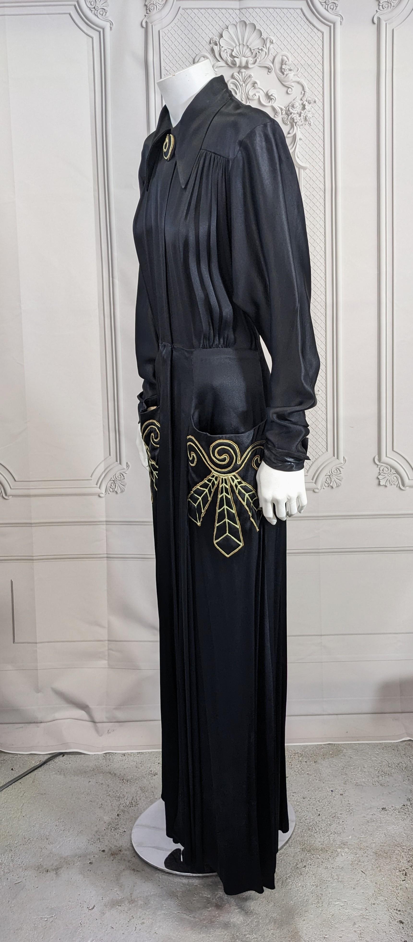 Dramatic Silk Satin Embroidered Dressing Gown For Sale 5