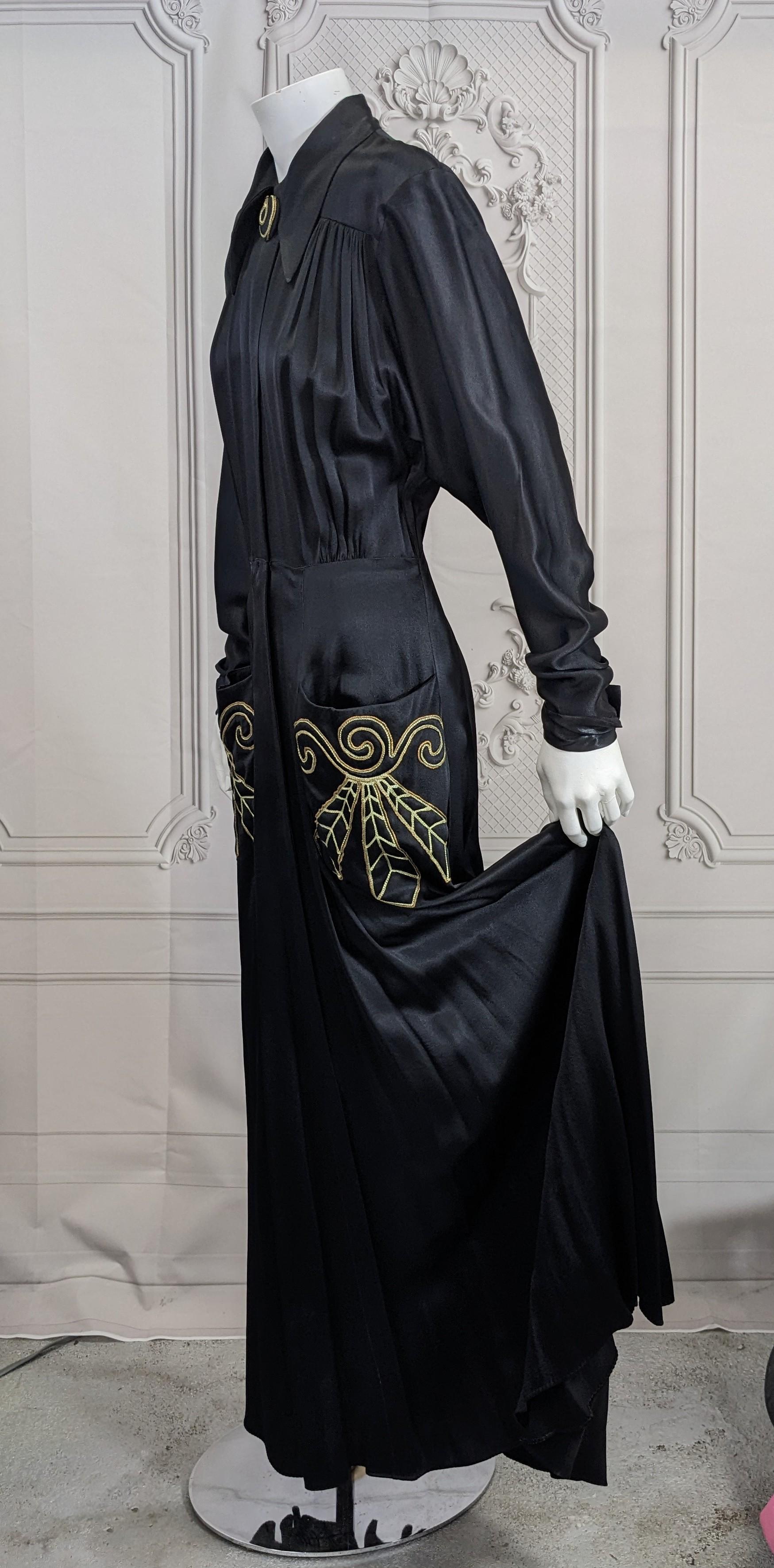 Dramatic Silk Satin Embroidered Dressing Gown For Sale 6