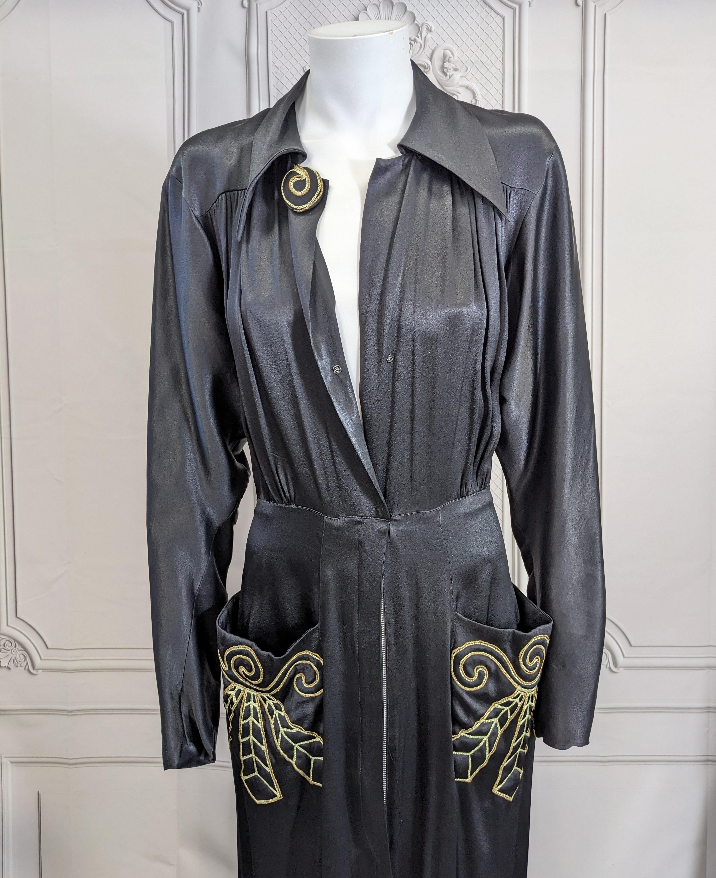 Women's Dramatic Silk Satin Embroidered Dressing Gown For Sale