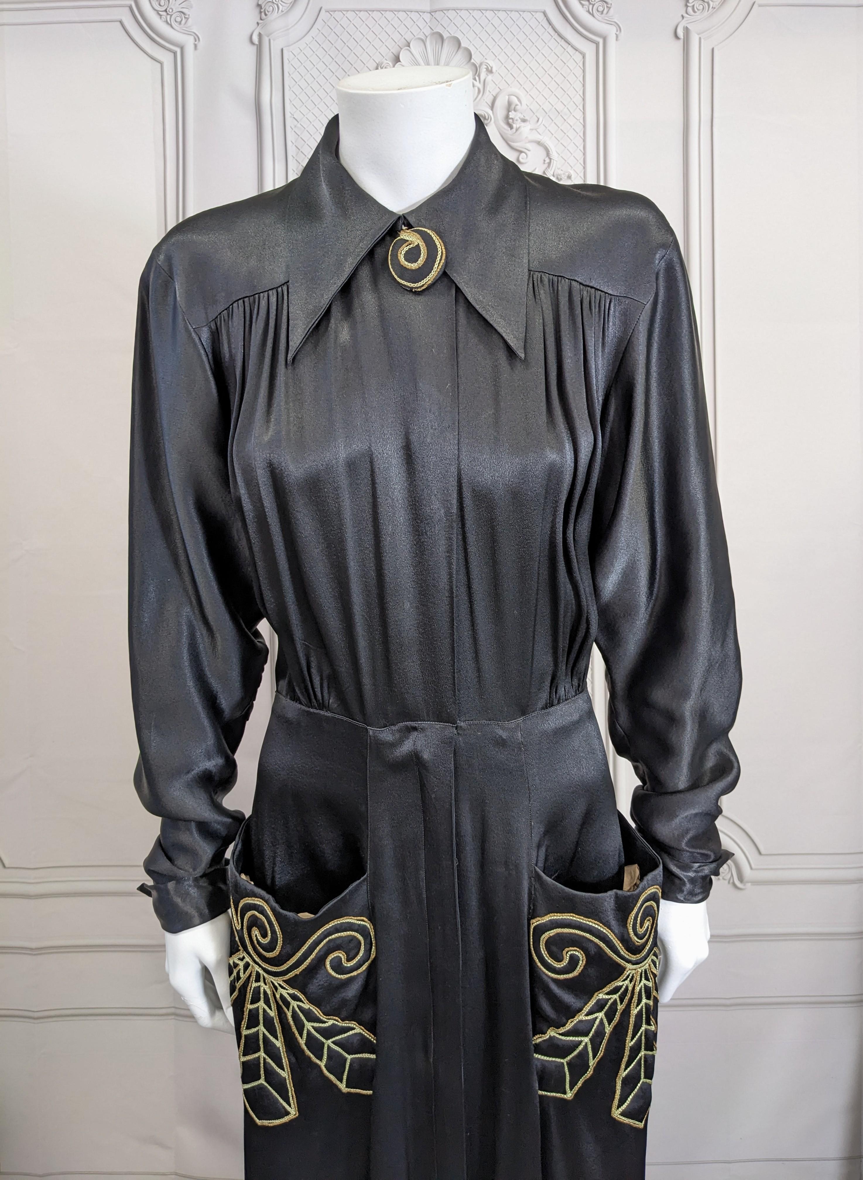 Dramatic Silk Satin Embroidered Dressing Gown For Sale 1