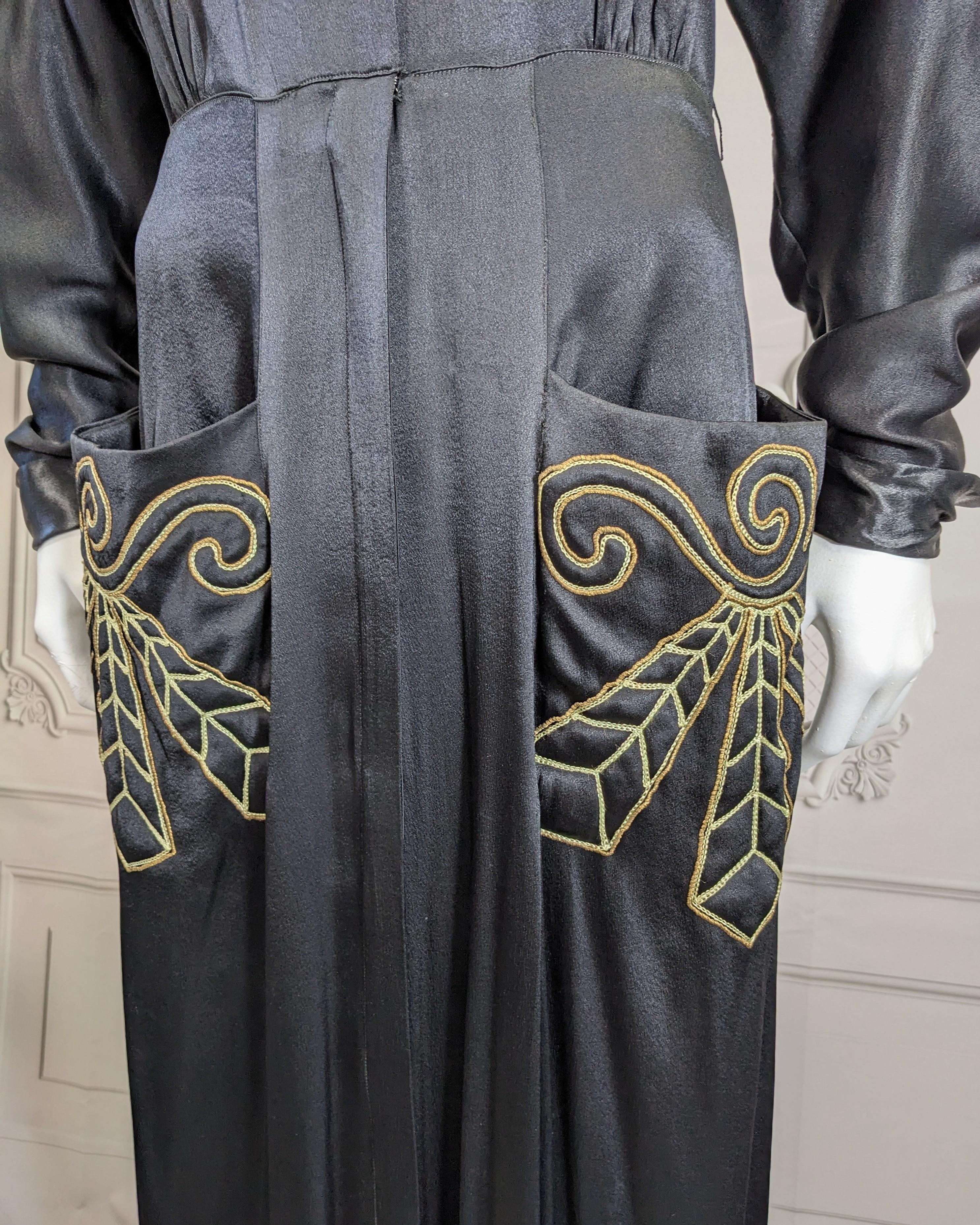 Dramatic Silk Satin Embroidered Dressing Gown For Sale 3