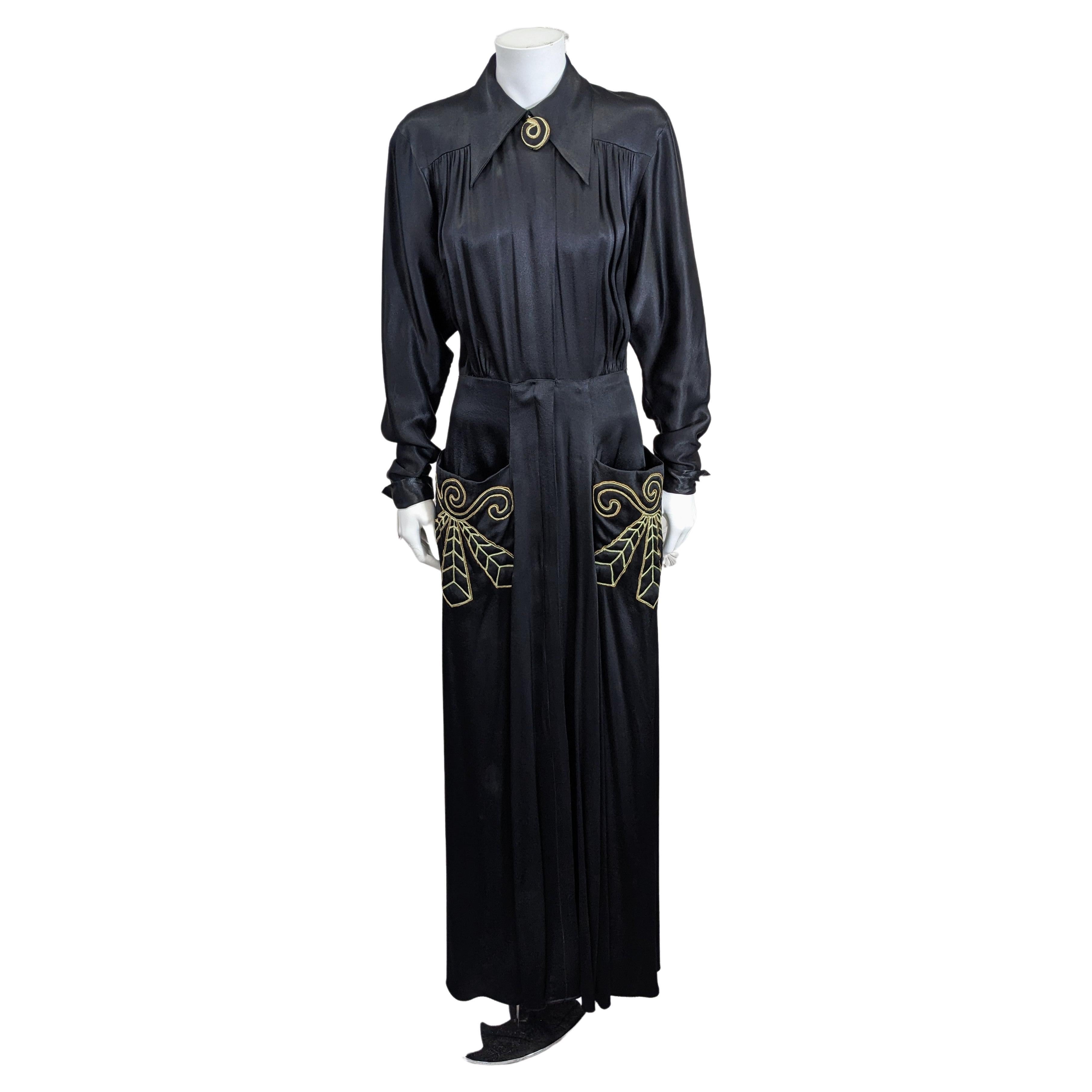 Dramatic Silk Satin Embroidered Dressing Gown For Sale