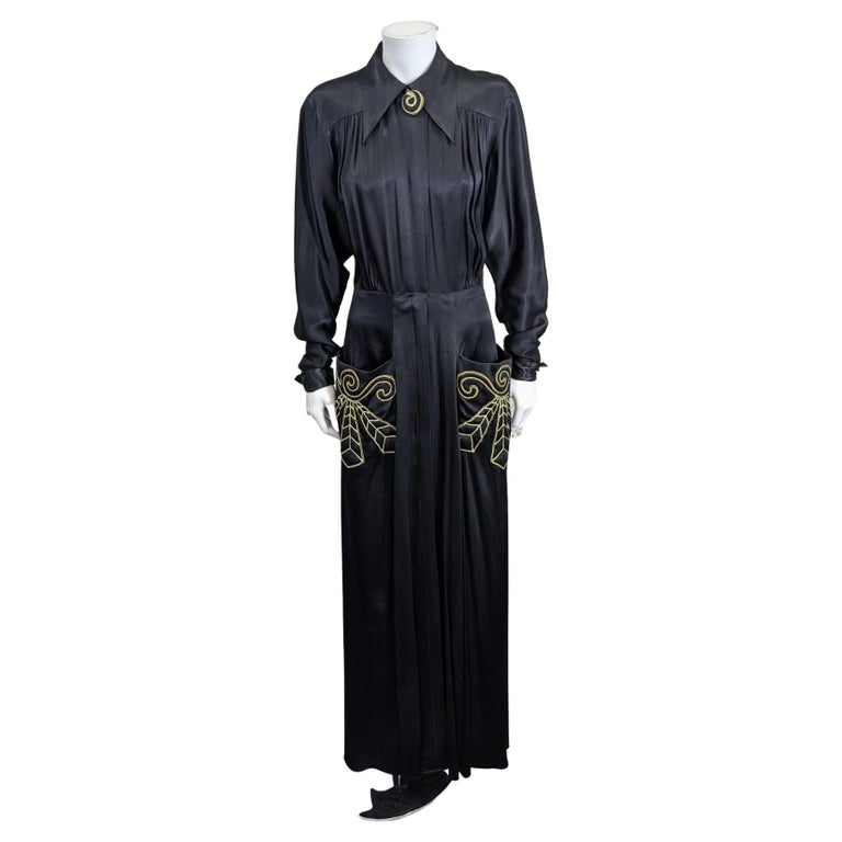 Dramatic Silk Satin Embroidered Dressing Gown