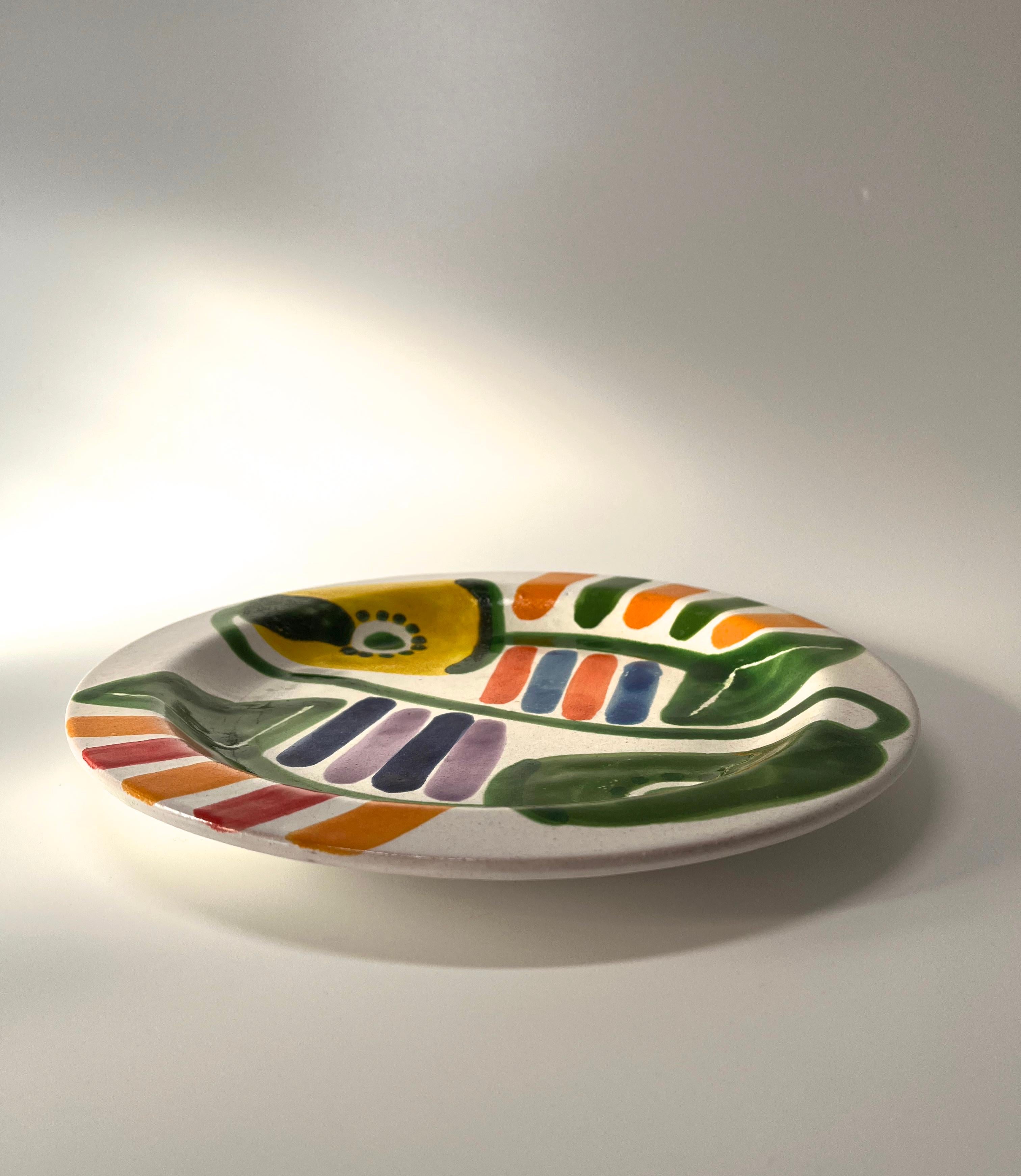 Hand-Painted Dramatic Statement Piece Centrepiece Ceramic Plate By DeSimone, Italy, c1960 For Sale