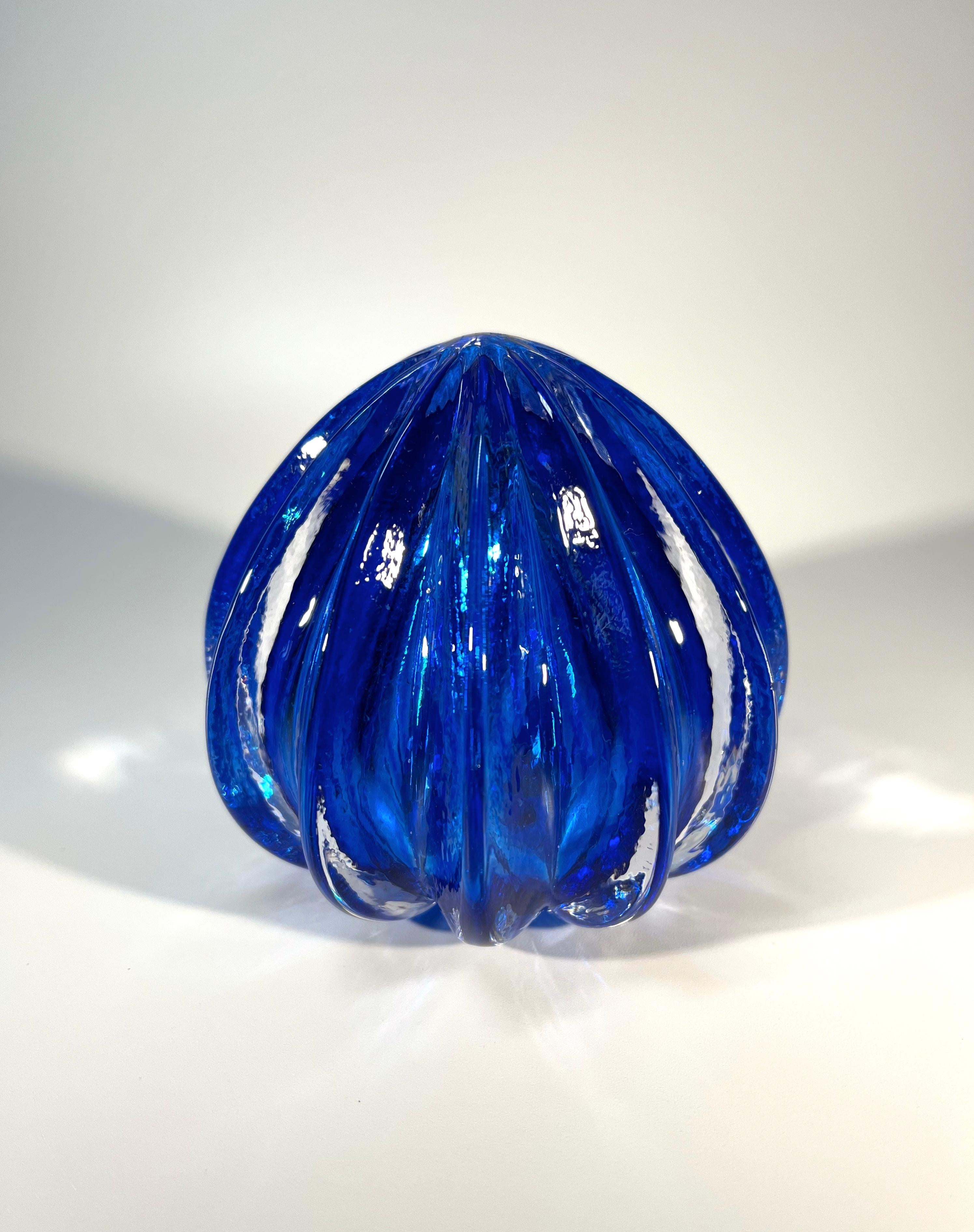 Dramatic Stemmed Fruit Cobalt Blue Crystal Perfume Bottle, England 1980's 4
