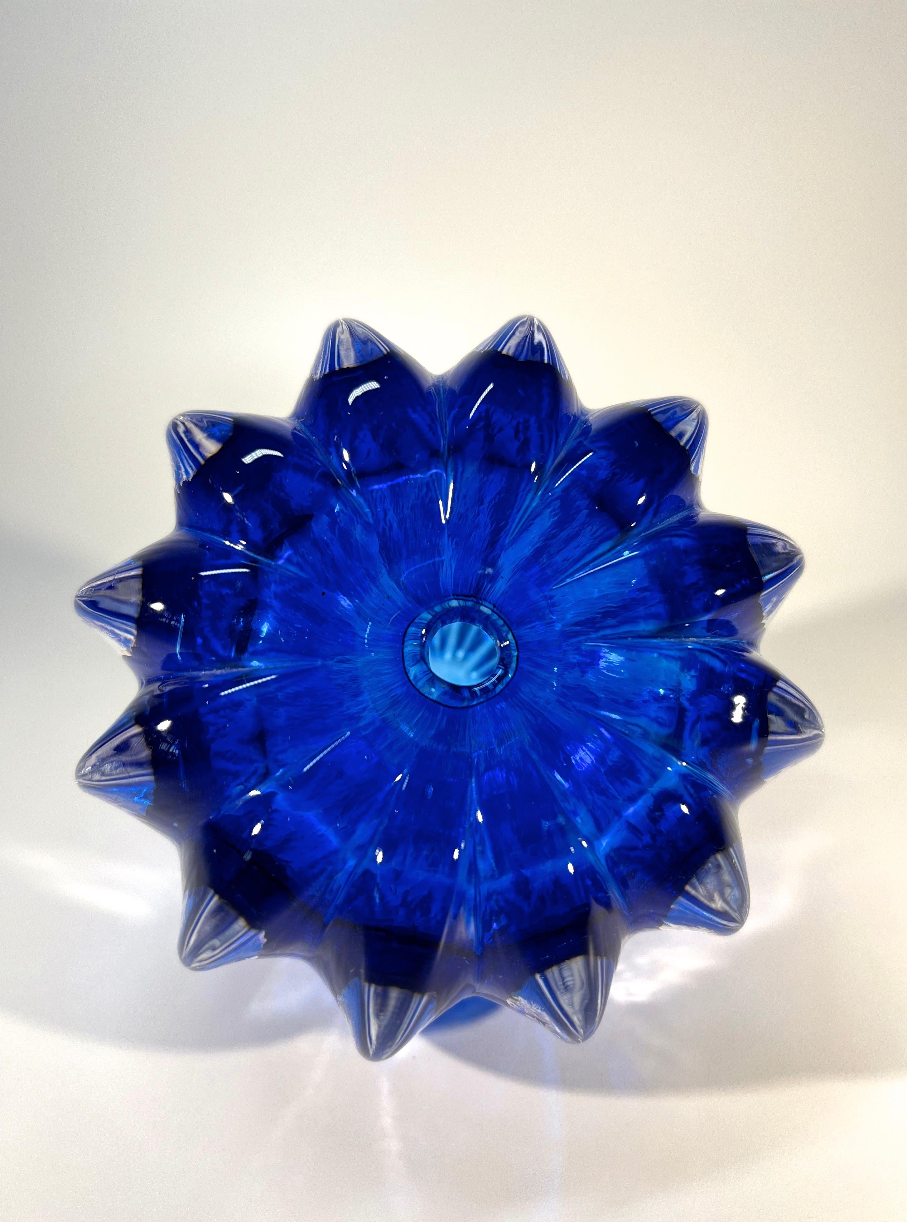 Dramatic Stemmed Fruit Cobalt Blue Crystal Perfume Bottle, England 1980's 6