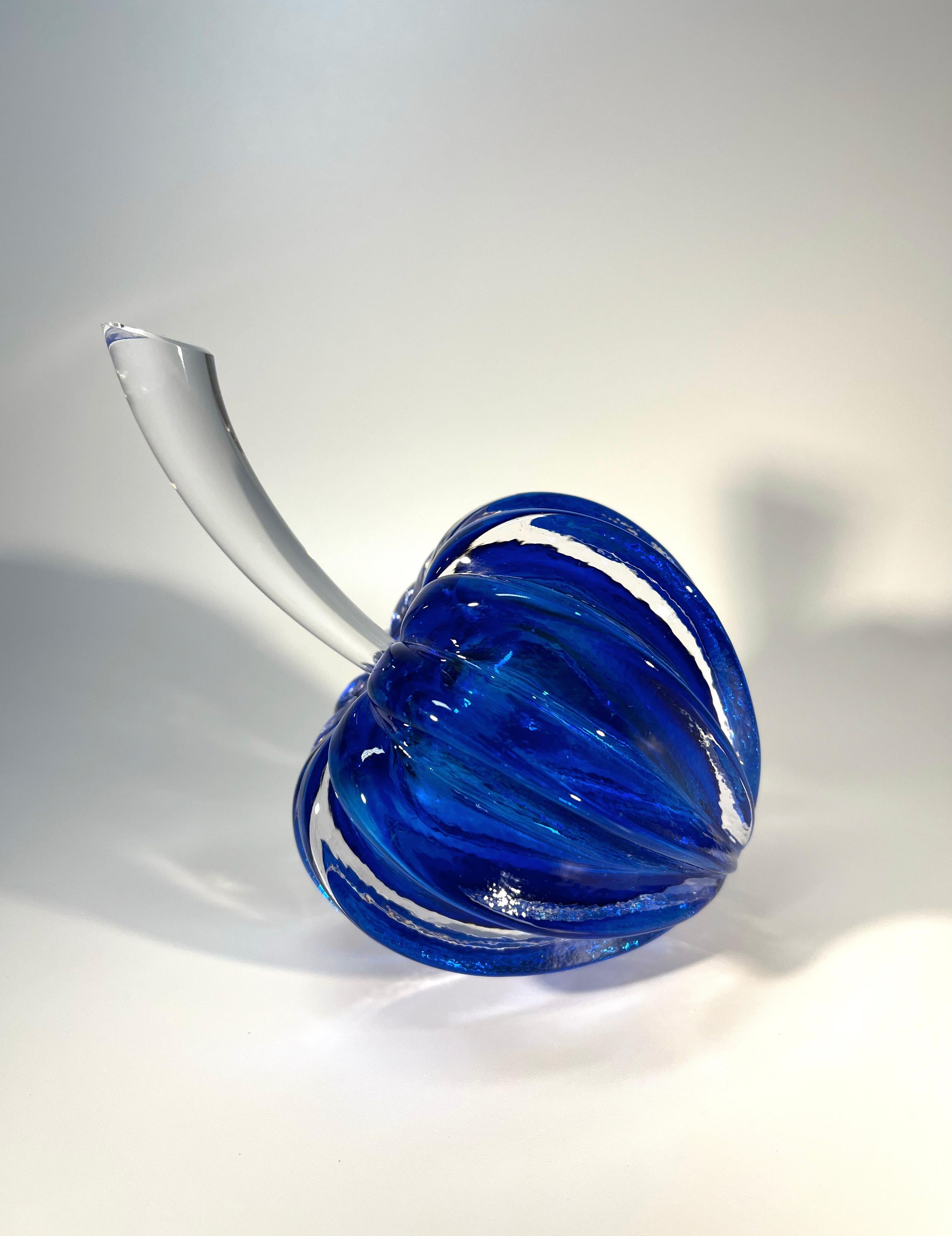 Bold 'Stemmed Fruit' perfume bottle of cobalt blue crystal with a clear crystal stopper
A splendid piece of contemporary counter-balanced glass art
Created by Ian Hankey for Teign Valley Glass of Devon, England
Signed IH TVG to the base
Circa