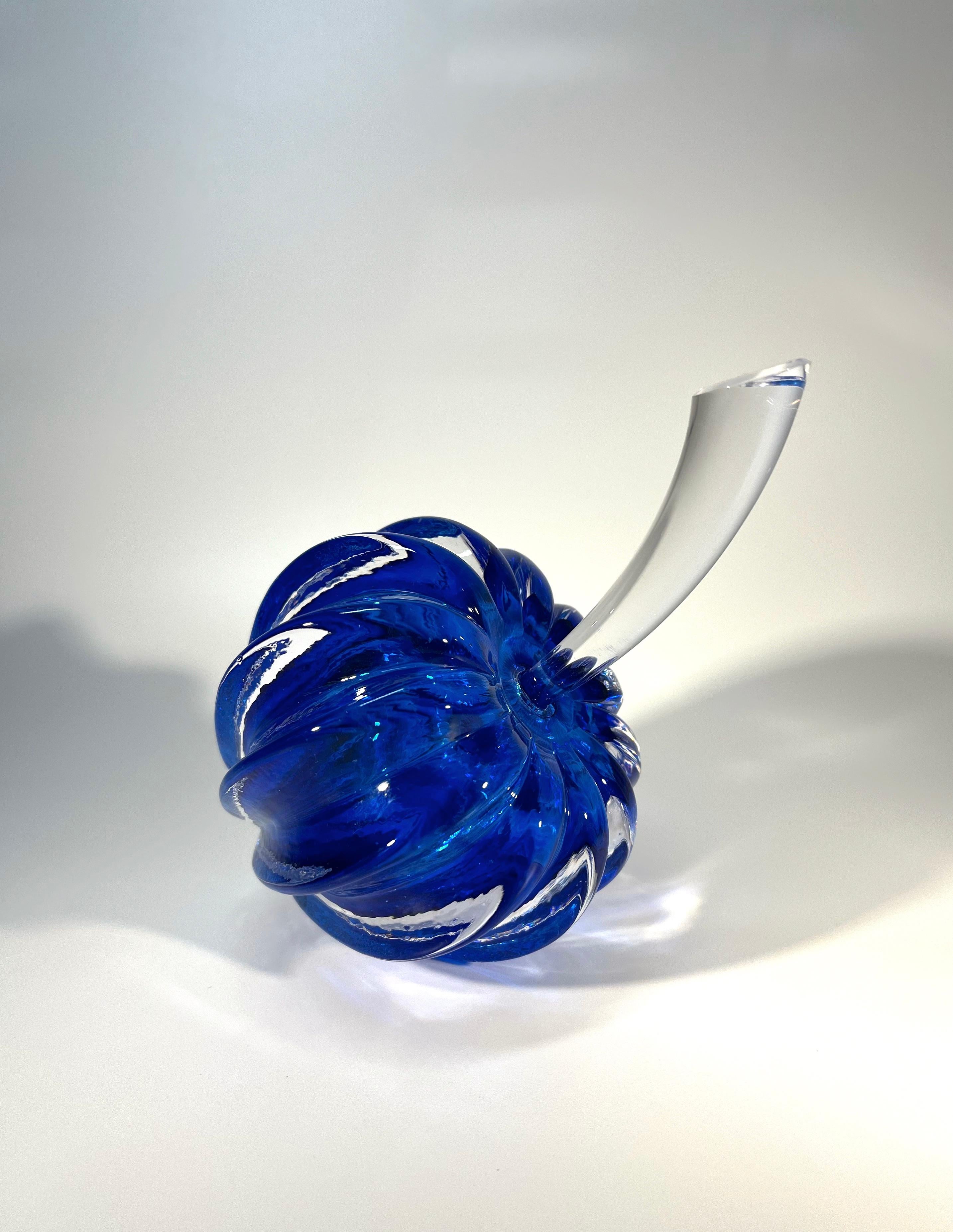 English Dramatic Stemmed Fruit Cobalt Blue Crystal Perfume Bottle, England 1980's