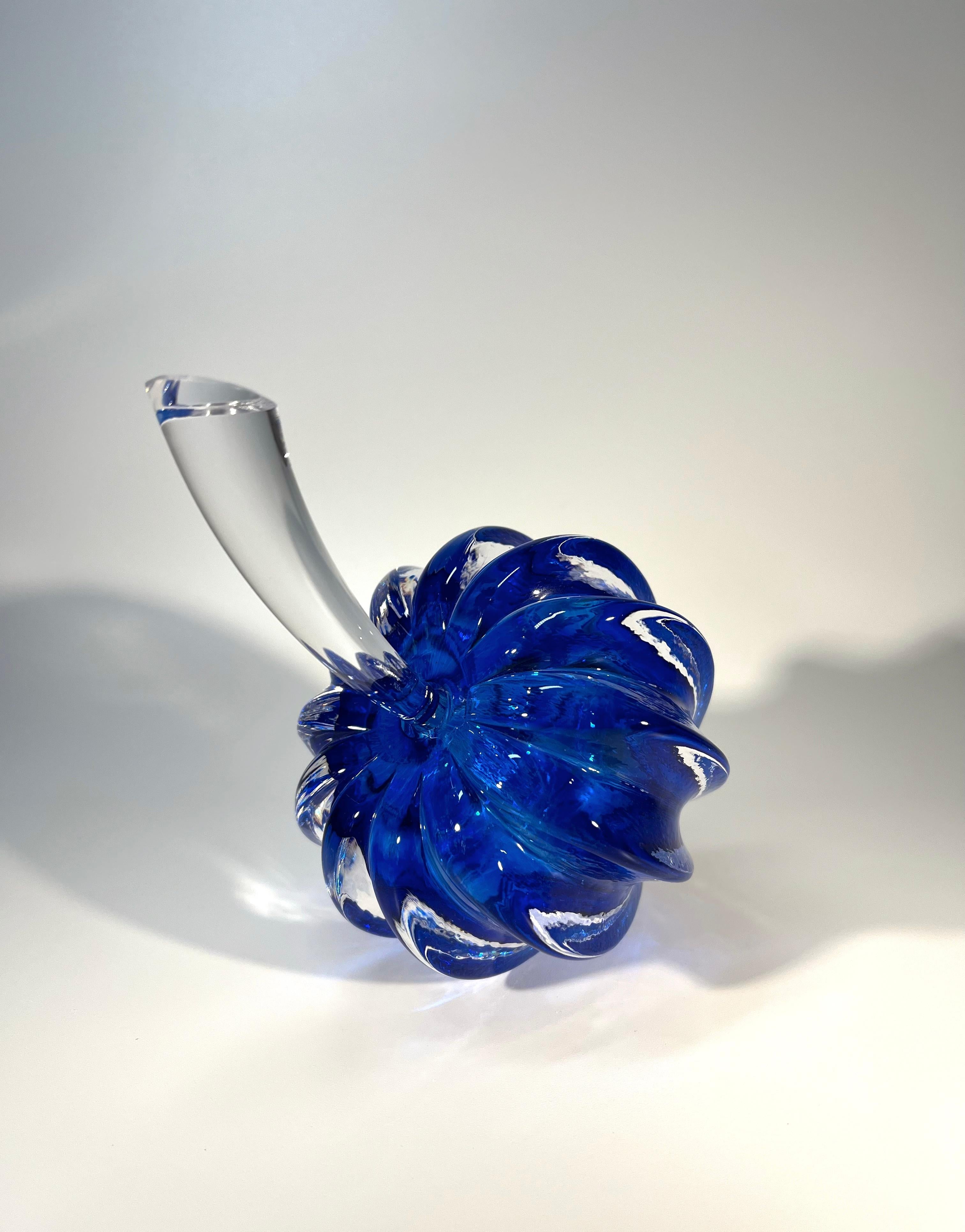 Dramatic Stemmed Fruit Cobalt Blue Crystal Perfume Bottle, England 1980's 1