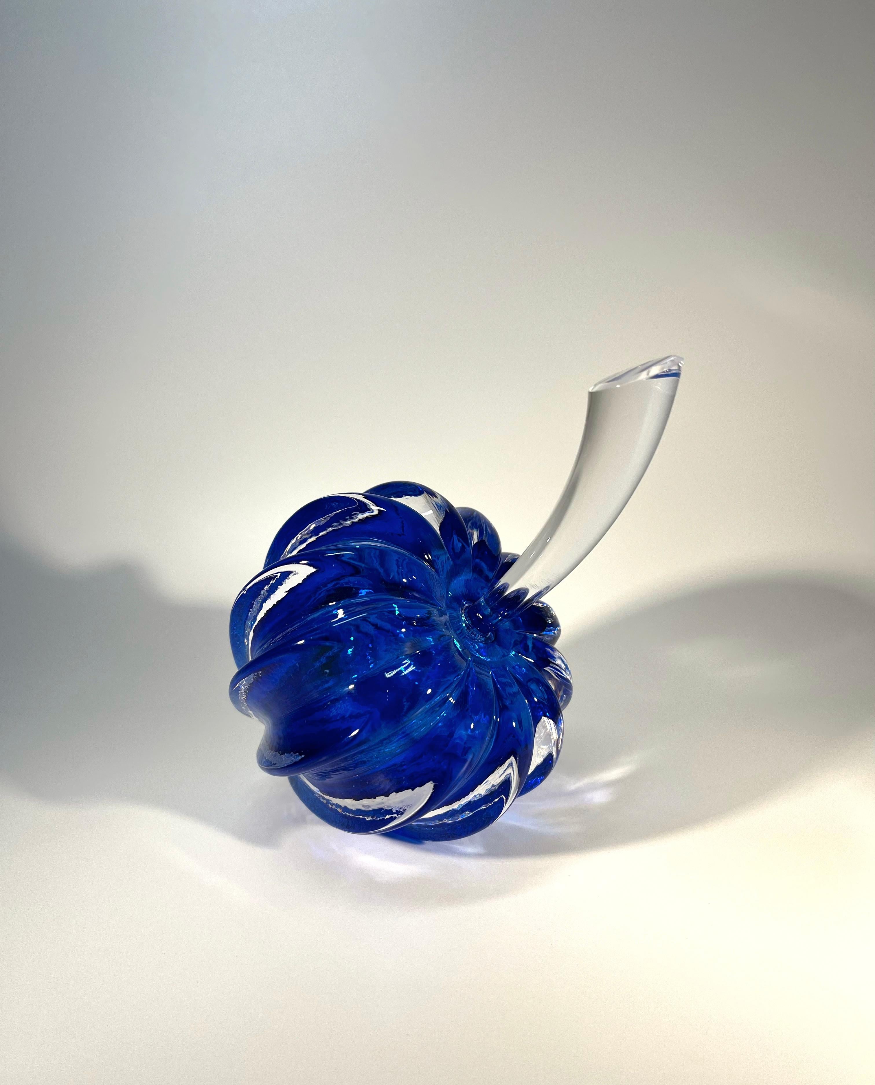 Dramatic Stemmed Fruit Cobalt Blue Crystal Perfume Bottle, England 1980's 3