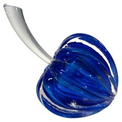 Vintage Dramatic Stemmed Fruit Cobalt Blue Crystal Perfume Bottle, England 1980's