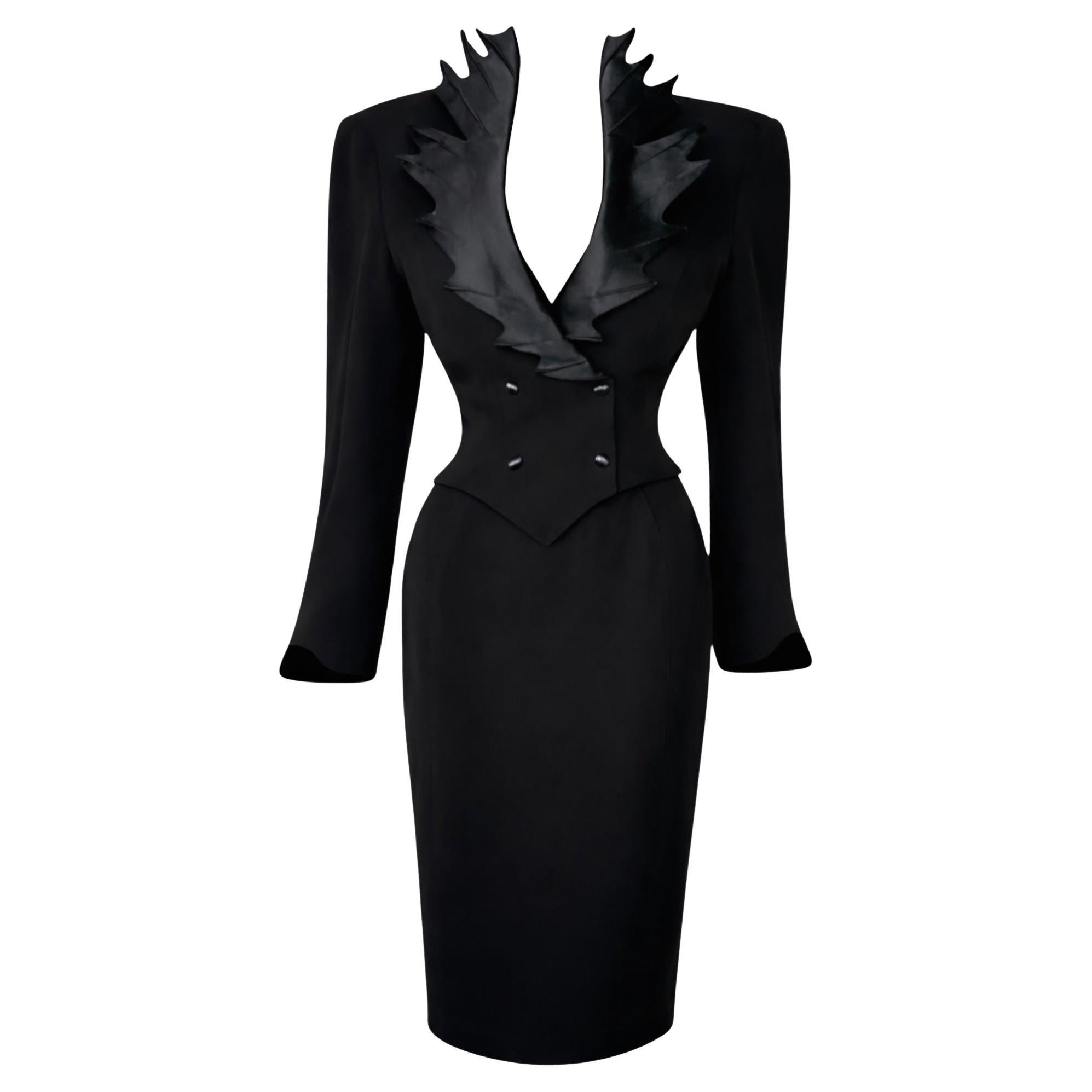 Dramatic Thierry Mugler FW1990 Archival Black Skirt Suit Sculptural