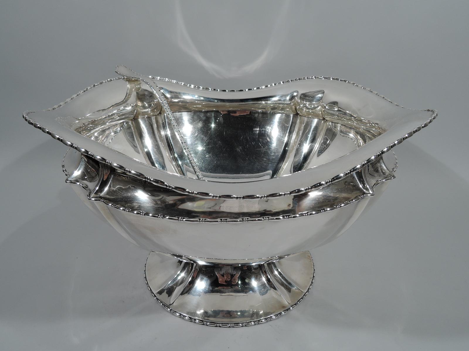 Edwardian Dramatic Tiffany Marquise Sterling Silver Punch Bowl with Ladle