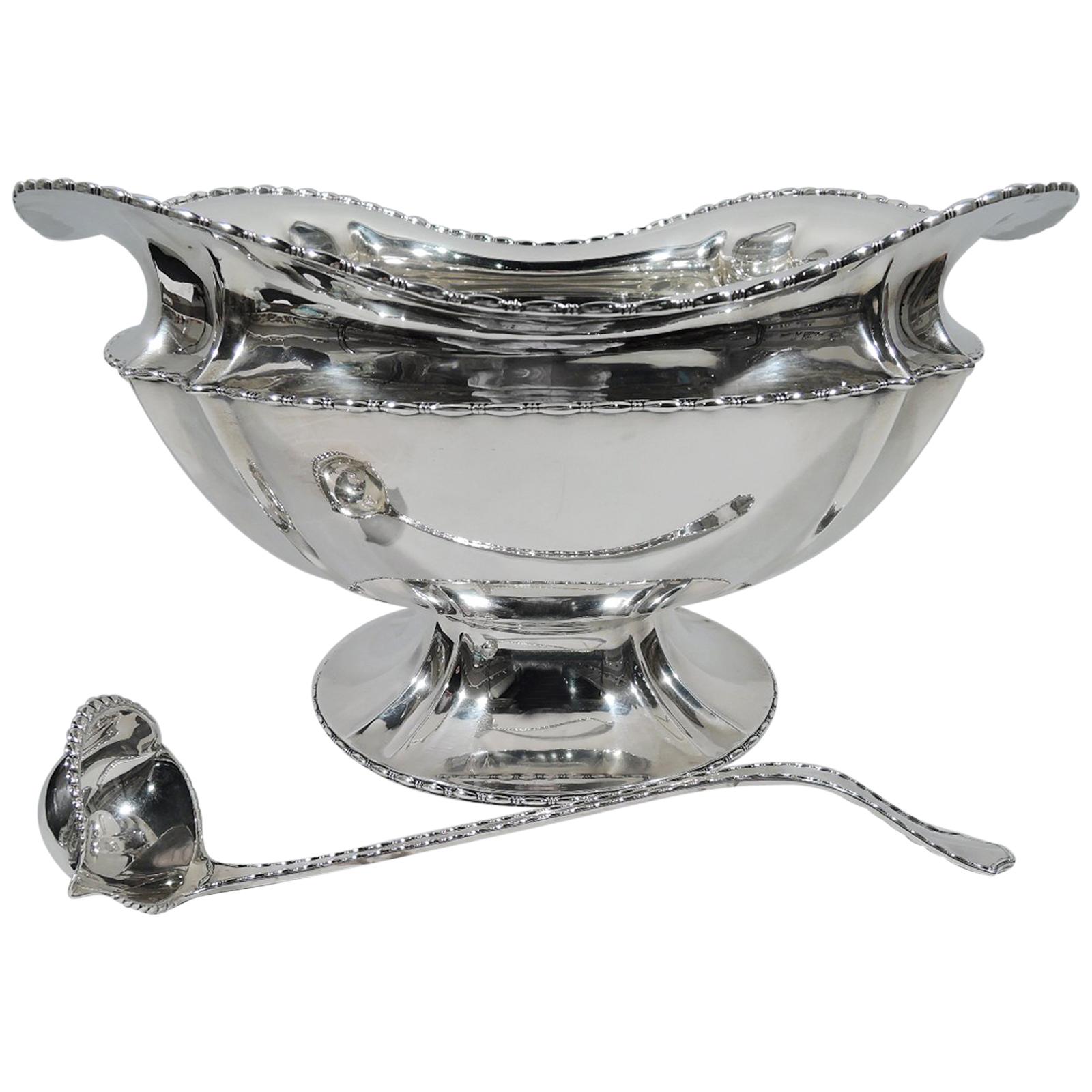 Dramatic Tiffany Marquise Sterling Silver Punch Bowl with Ladle