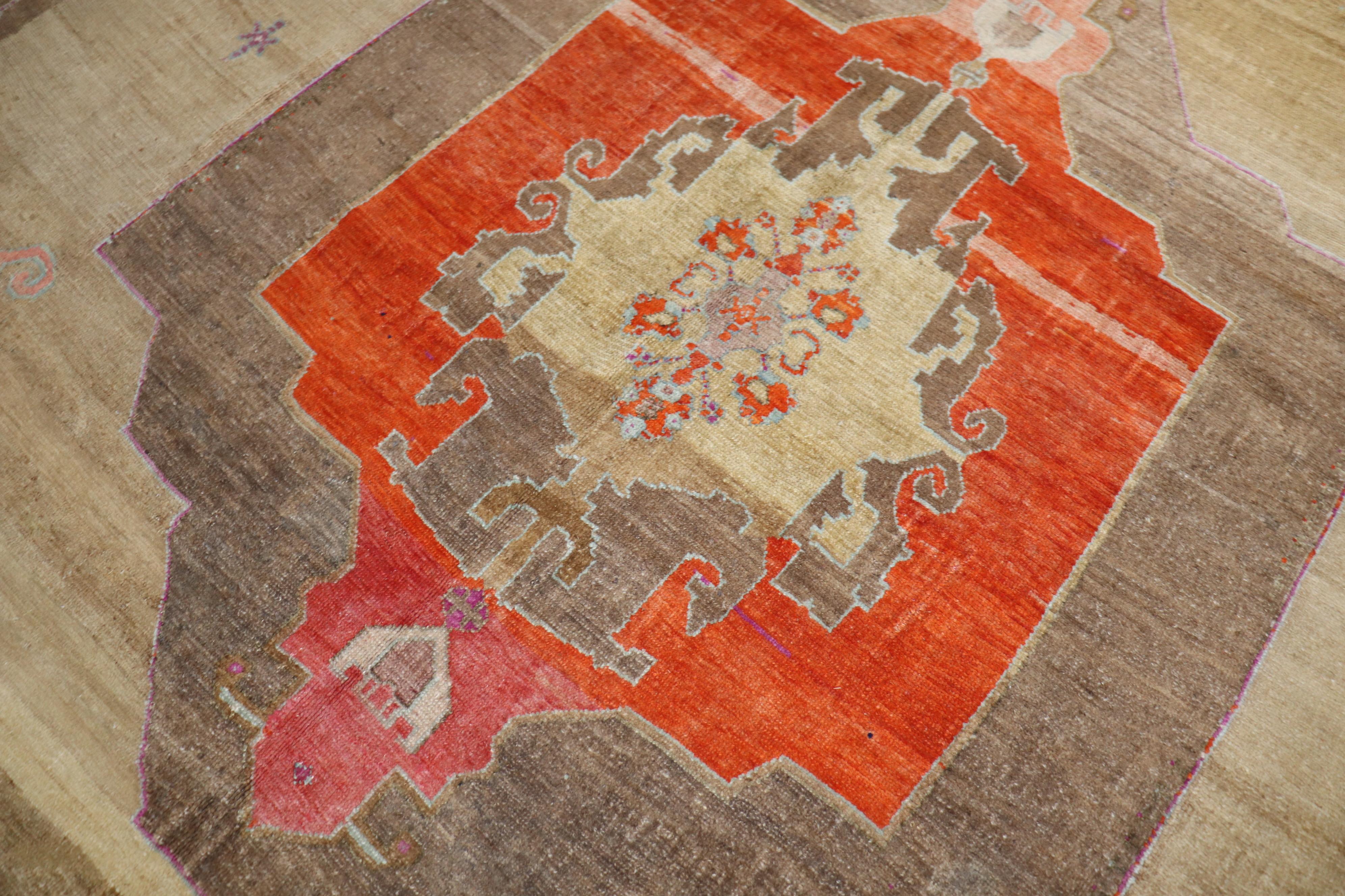 Archaistic Dramatic Tribal Square Shape Turkish Room Size Camel Ground Rug