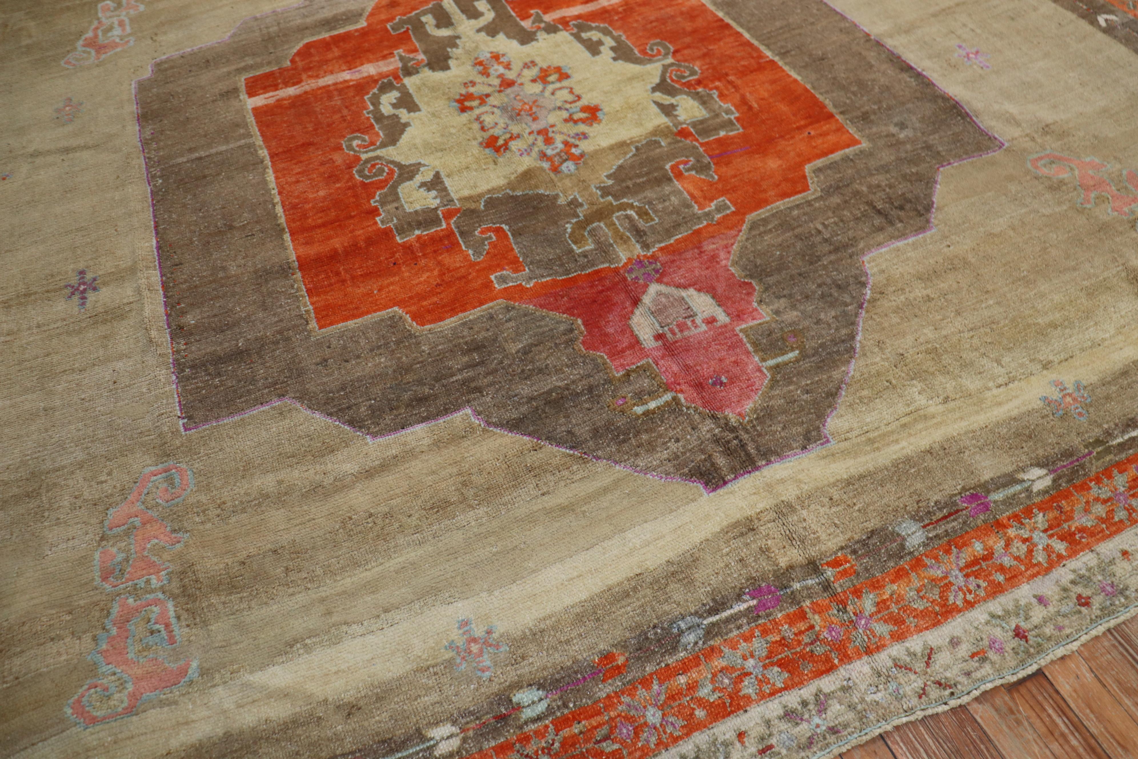 Dramatic Tribal Square Shape Turkish Room Size Camel Ground Rug In Good Condition In New York, NY
