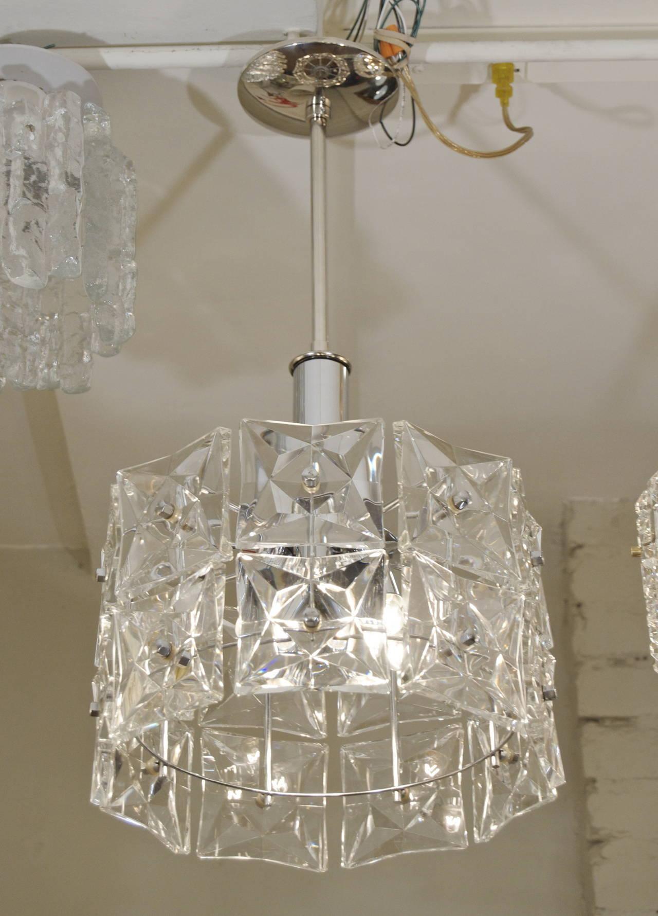 Mid-Century Modern Dramatic Two-Tier Kinkeldey Chandelier with Square Crystals For Sale