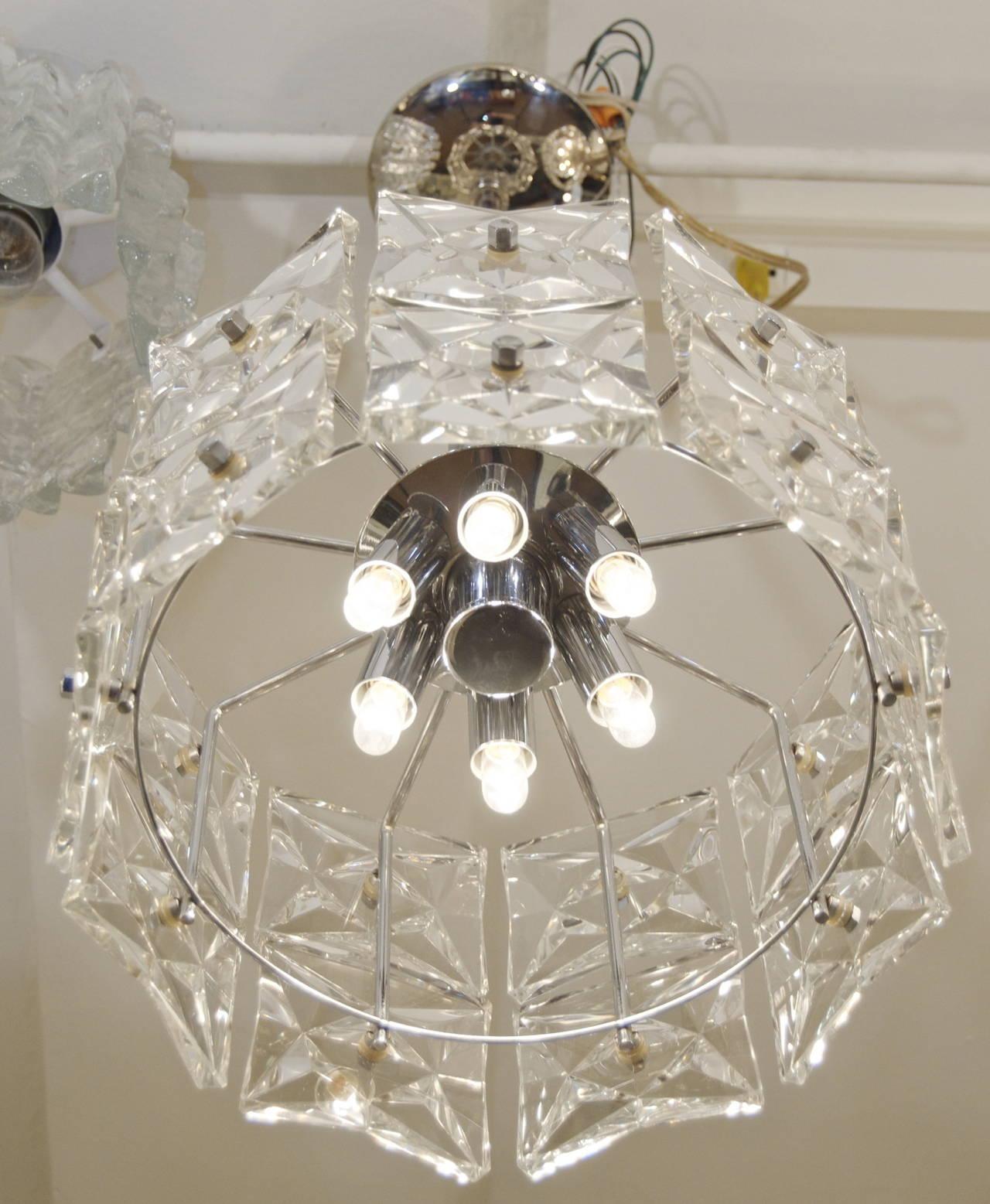 Mid-20th Century Dramatic Two-Tier Kinkeldey Chandelier with Square Crystals