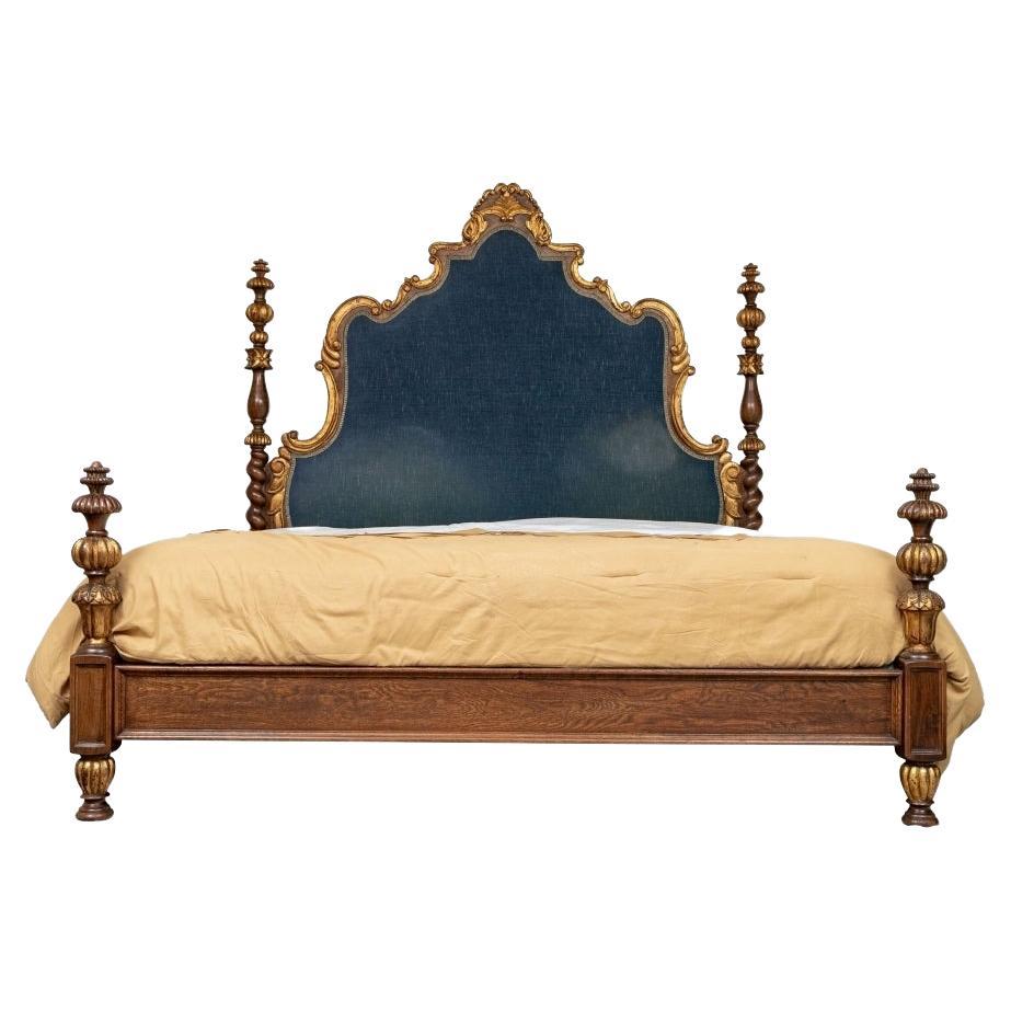 Dramatic Venetian Style Carved And Gilt King Bedstead