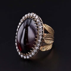 Dramatic Victorian Almandine Garnet Ring with Diamonds, 18k Gold