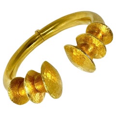 Dramatic Vintage 22k Yellow Gold Lalaounis Modernist Bangle Bracelet