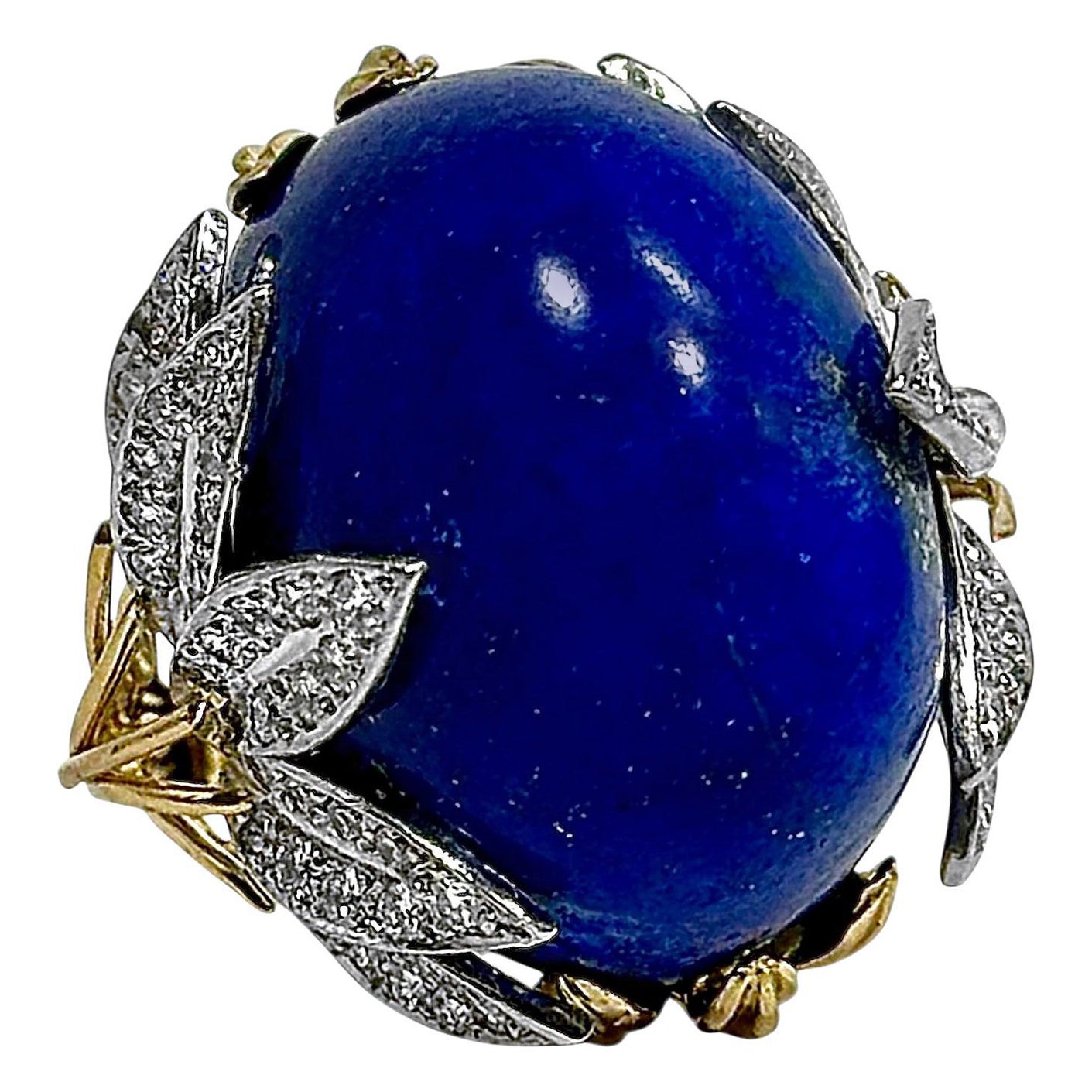 Drammatico anello da cocktail in oro vintage con lapislazzuli e diamanti