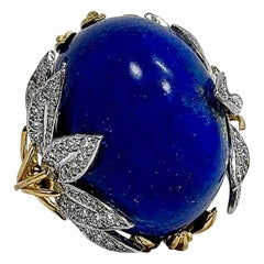 Dramático Anillo de Cóctel de Oro Vintage Lapislázuli y Diamantes