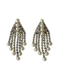 Vintage Rhinestone Silver Tone Hollywood Glamour Chandelier Earrings 1980s