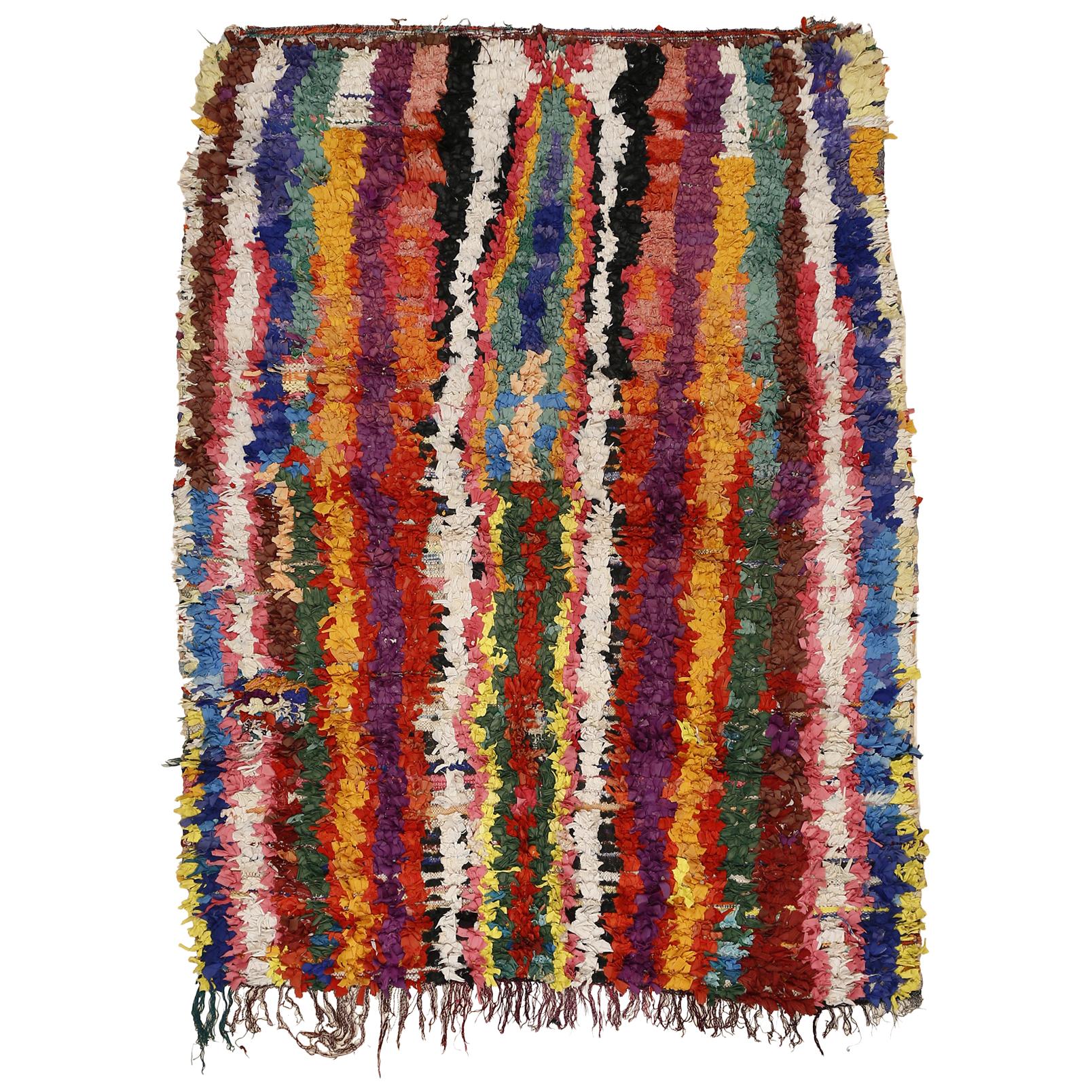 Dramatic Vintage Moroccan Boujad Berber Rug with Stacked Niches For Sale