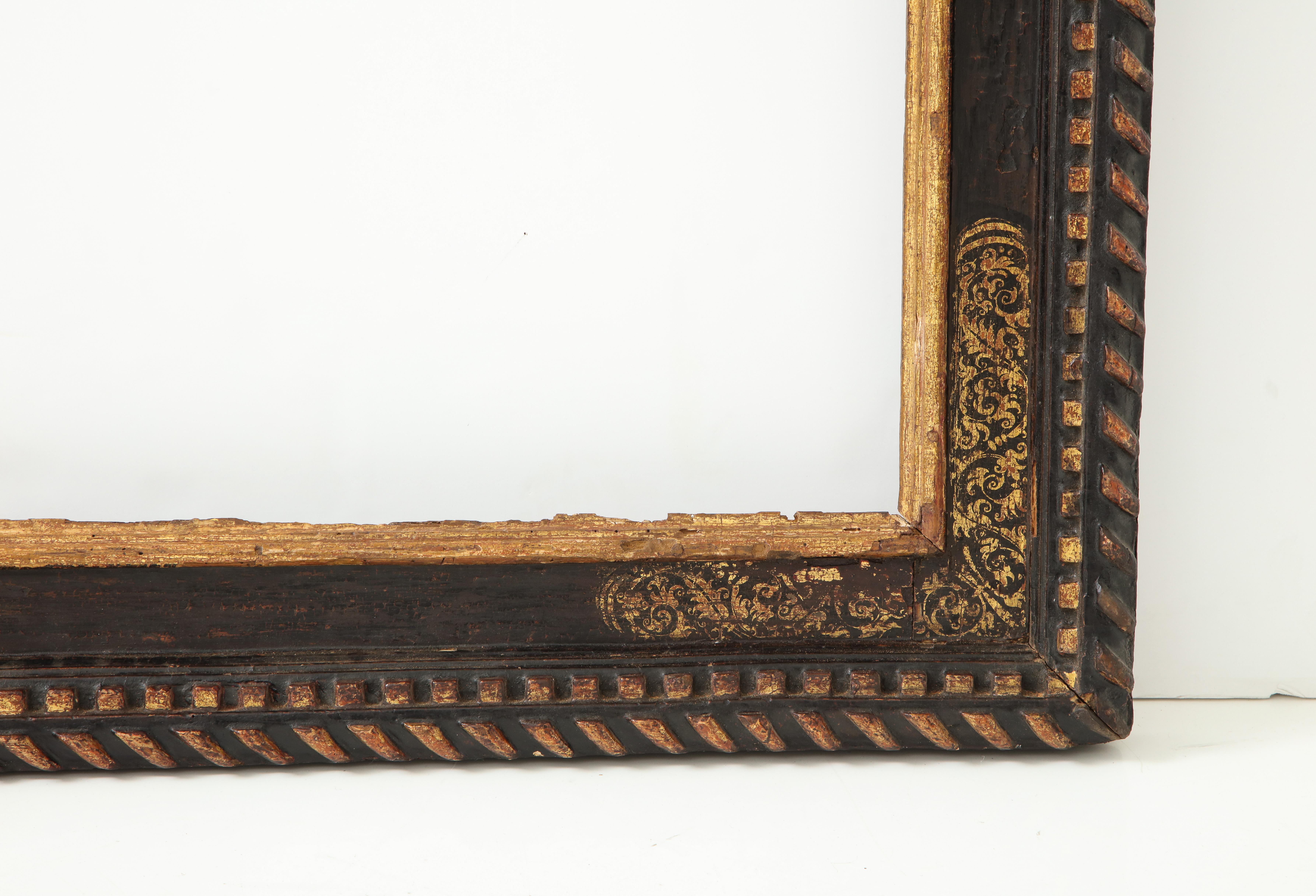 Mid-17th Century Dramatically Large Carved, Gilded and Polychrome Spanish Baroque Frame For Sale