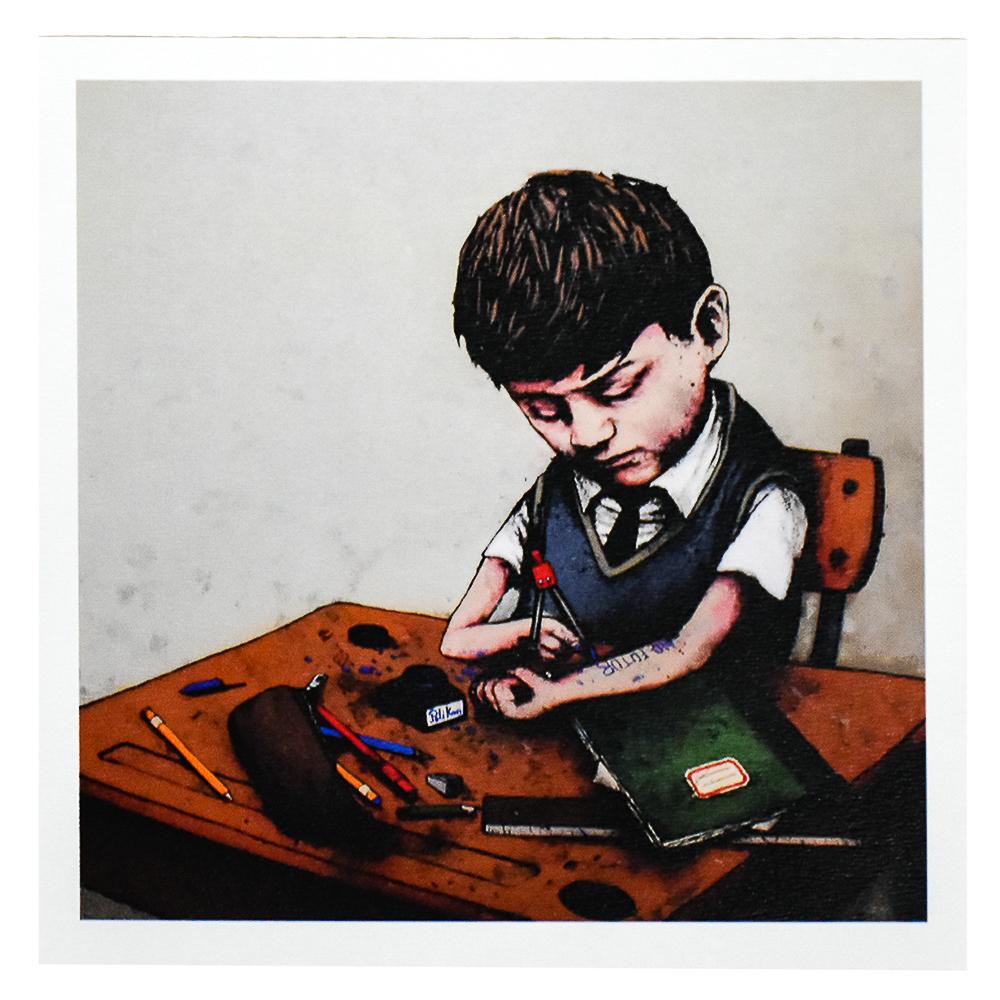Print by Dran depicting a student tattooing No Future on himself.
Exclusively available at the Dran surprise pop up event in Paris in December of 2016.
Limited number of prints were released. Some in varying size
Dran signature stamped on reverse
