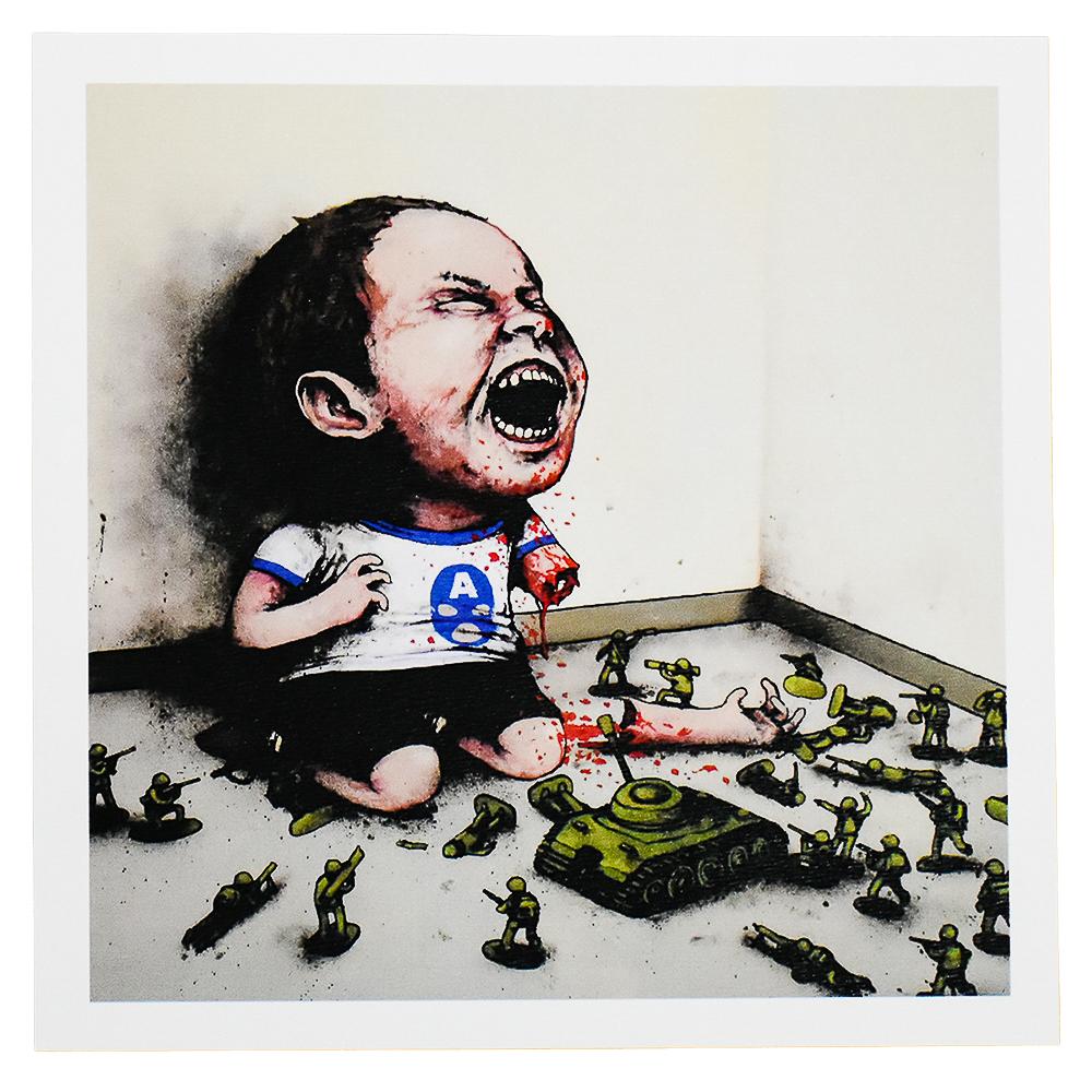Powerful and poignant print by Dran depicting a realistic war scene but with toy soldiers.
Exclusively available at the Dran surprise pop up event in Paris in December of 2016.
Limited number of prints were released. Some in varying size
Dran