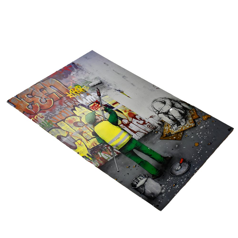 Very clever social commentary by Dran.
Beautiful with very vivid bright colors.
Limited edition of 250 unnumbered prints.
Published by Edition Populaire.
Released in 2012.
Dran printed signature on bottom right of print.
Offset lithograph printed in