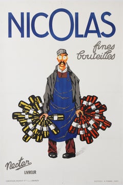 Original Vintage Nicolas Fines Bouteilles Poster by Dransy c1930 Wine Bottles