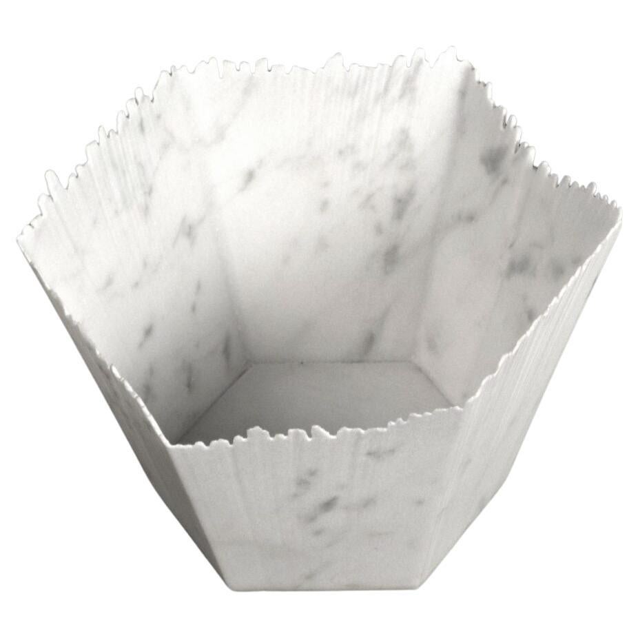 Drap A Hexagonal Decorative Bowl in White Carrara Marble by Bufalini Marmi
