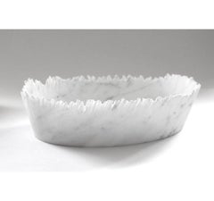 Drap A Oval Decorative Bowl in White Carrara Marble by Bufalini Marmi