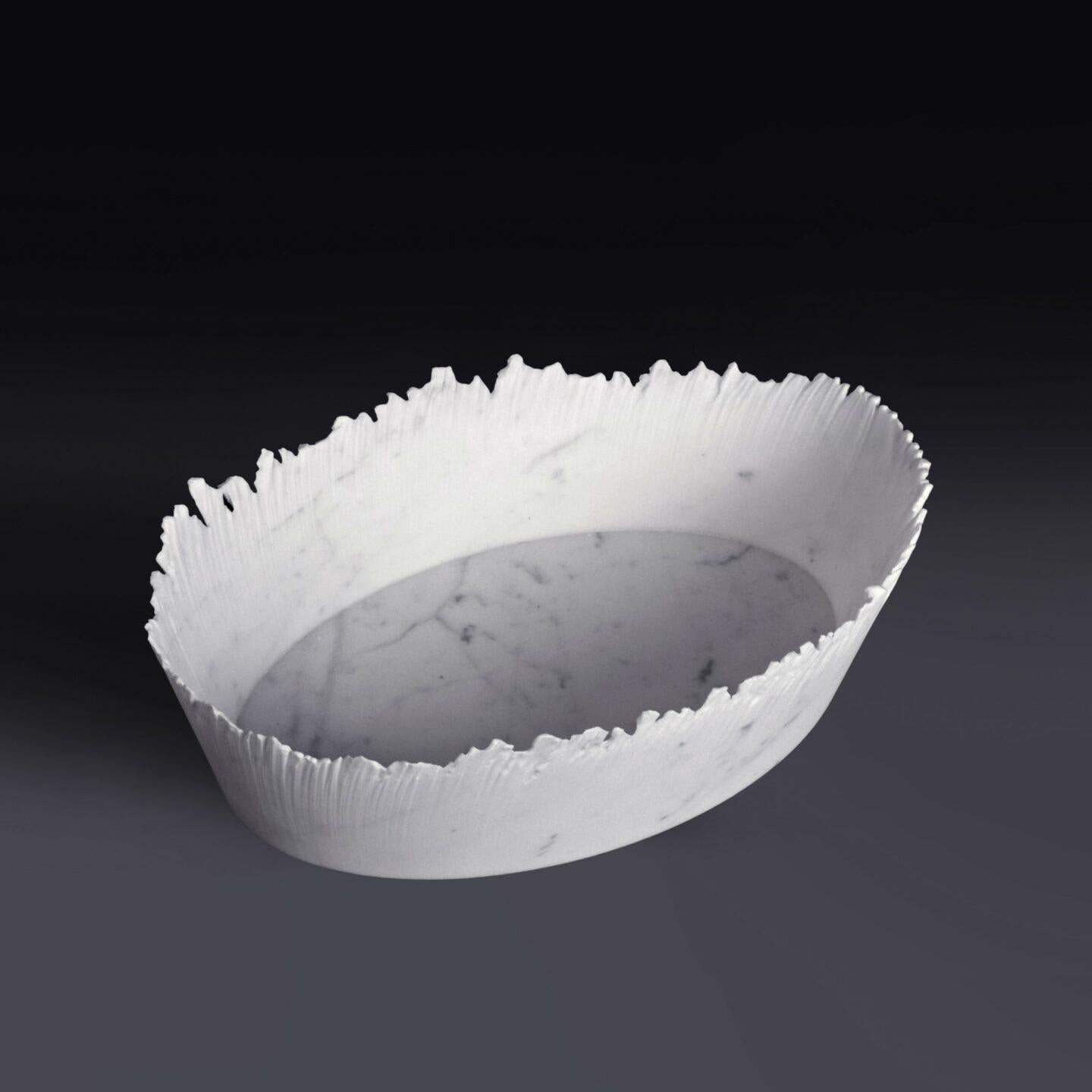 Drap A Oval Decorative Bowl in White Carrara Marble by Bufalini Marmi (Sonstiges) im Angebot