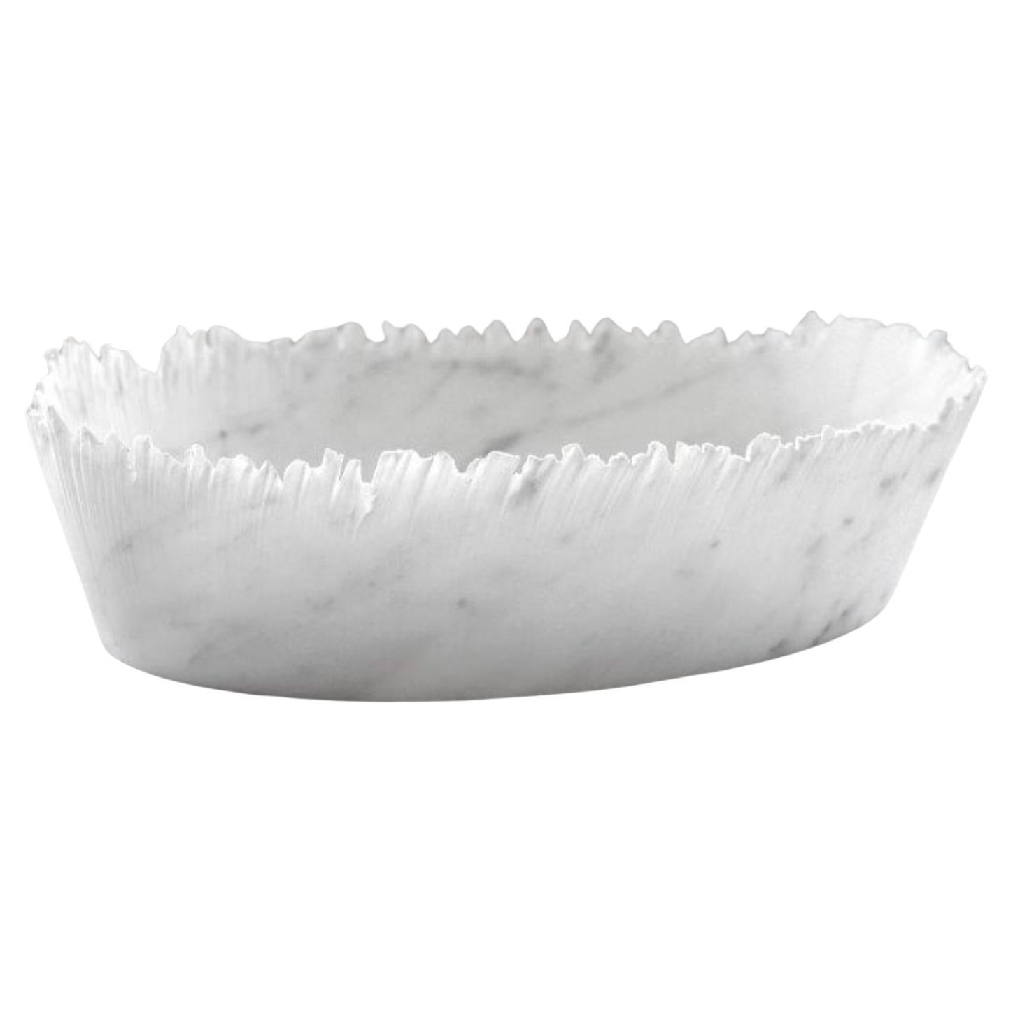 Drap A Oval Decorative Bowl in White Carrara Marble by Bufalini Marmi