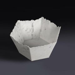 Drap B Hexagonal Decorative Bowl in White Carrara Marble by Bufalini Marmi