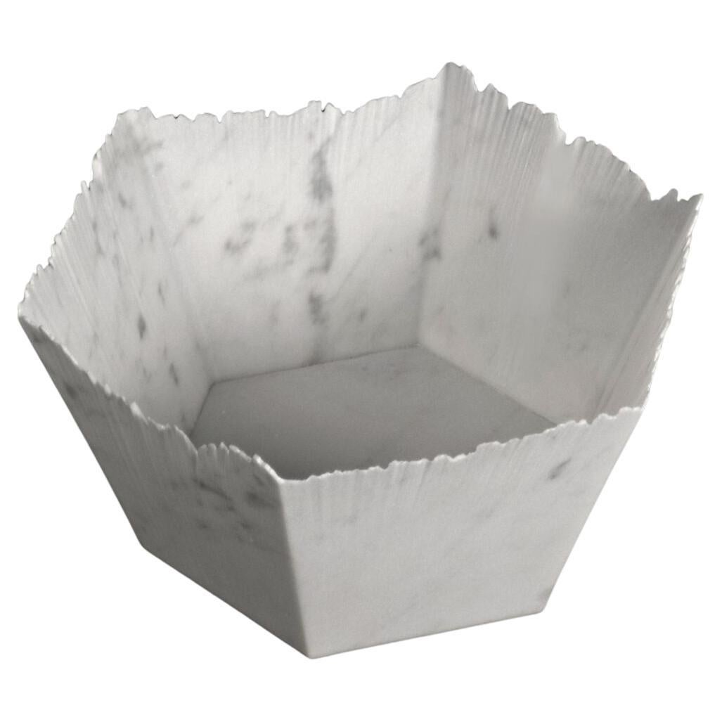 Drap B Hexagonal Decorative Bowl in White Carrara Marble by Bufalini Marmi