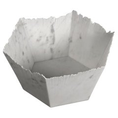 Drap B Hexagonal Decorative Bowl in White Carrara Marble by Bufalini Marmi