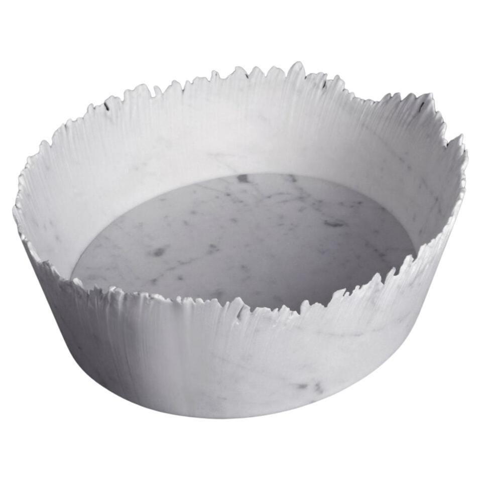 Drap B Oval Decorative Bowl in White Carrara Marble by Bufalini Marmi