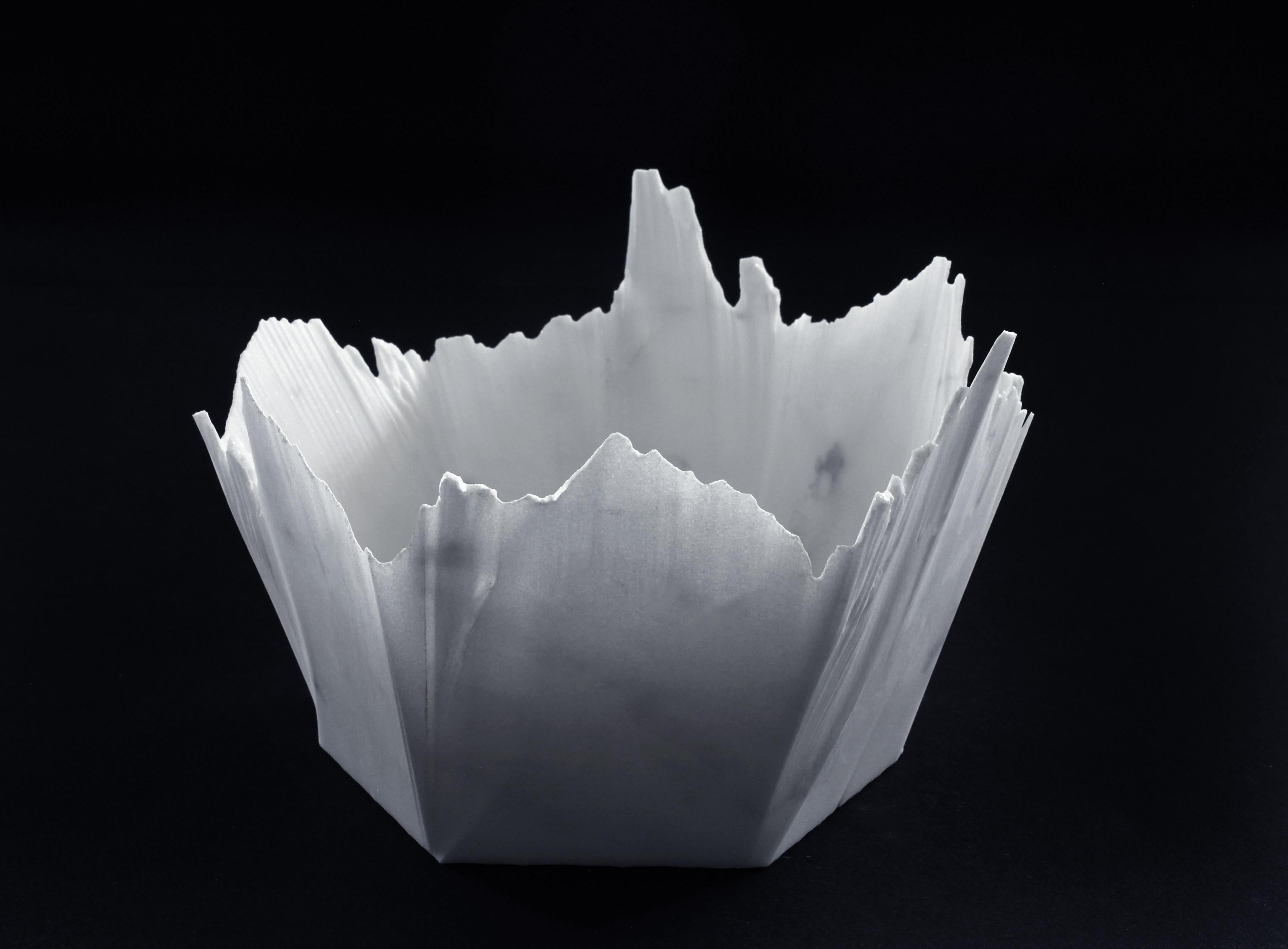 Drap C Hexagonal Decorative Bowl in White Carrara Marble by Bufalini Marmi For Sale 6